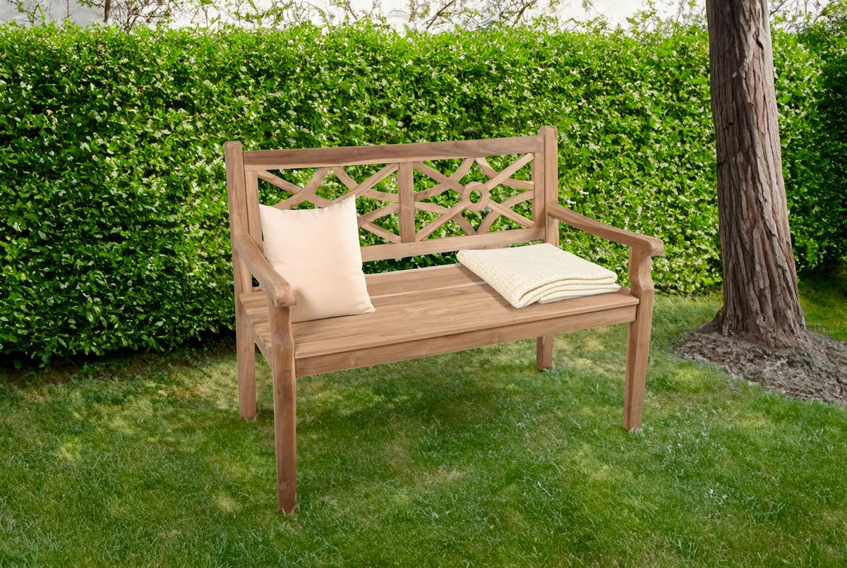 Gartenbank Sayang Teak 2-Sitzer - Braun/Teakfarben, MODERN, Holz (120/92/64cm) - Gardenson