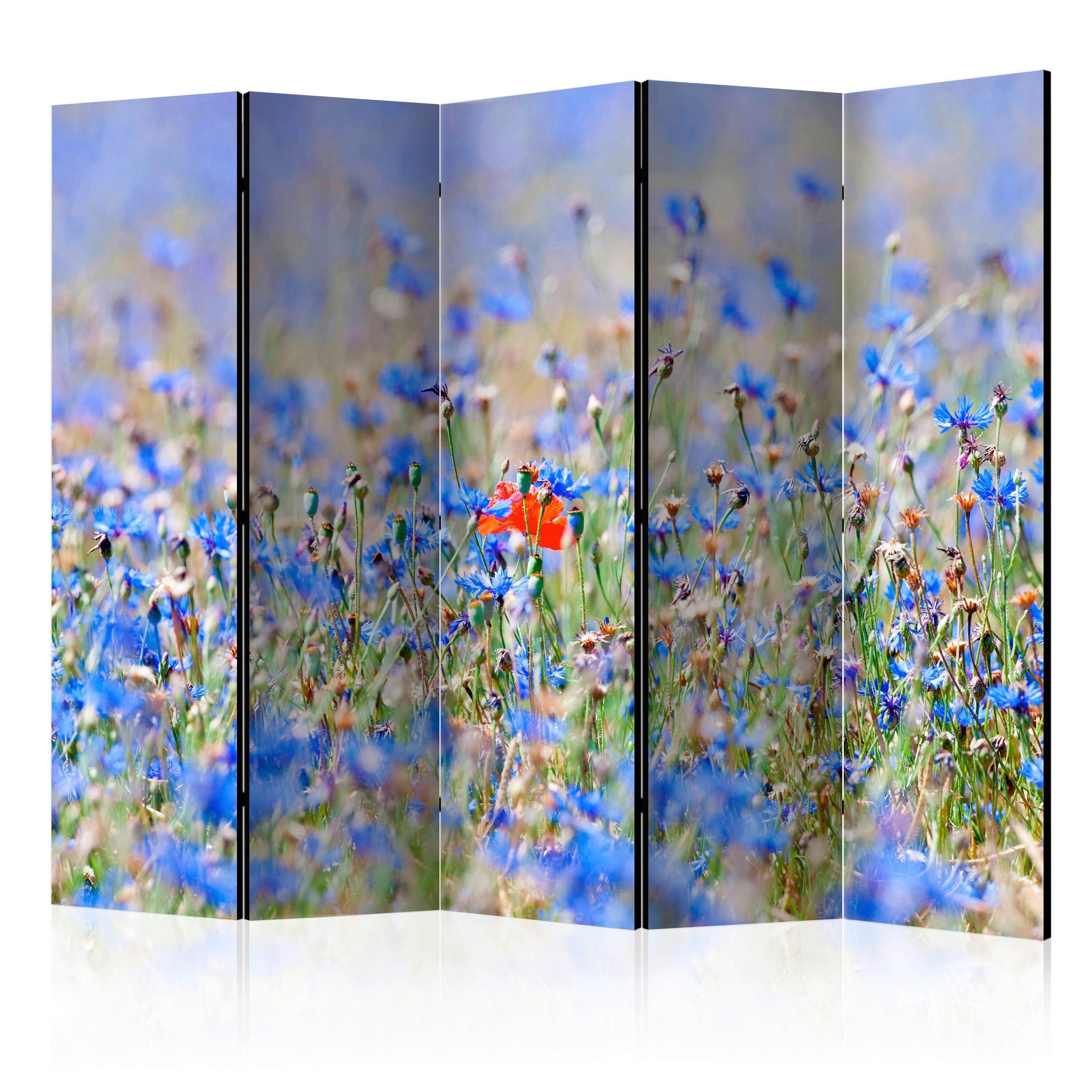 Paravan Flower Garden I, 5-Delni, Akustičen - svetlo modra/svetlo zelena, Basics, umetna masa/tekstil (225/172/3cm) - artgeist