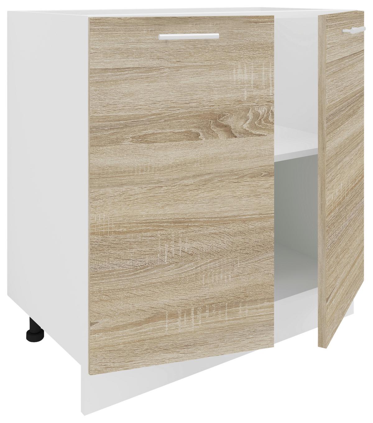 Kuhinjska Spodnja Omarica Esilo, Hrast, Bela - bela/barve aluminija, Konvencionalno, kovina/leseni material (80/82/46cm) - MID.YOU