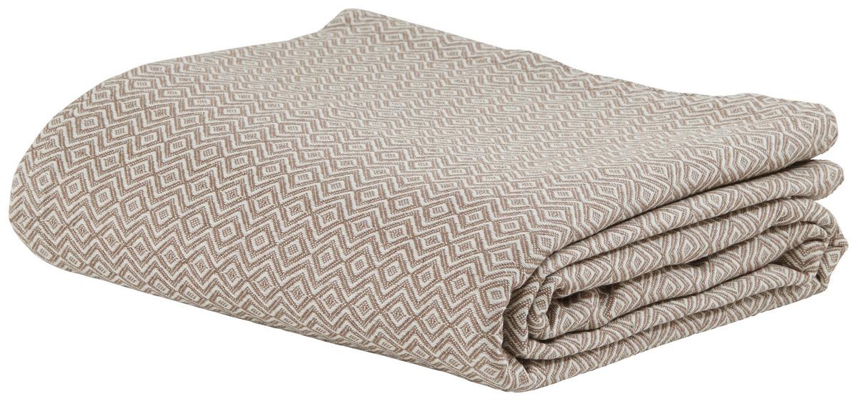Überwurf Dobby Raute in Weiß/Schlamm ca. 240x210cm - Schlammfarben/Weiß, Natur, Textil (240/210cm) - Premium Living