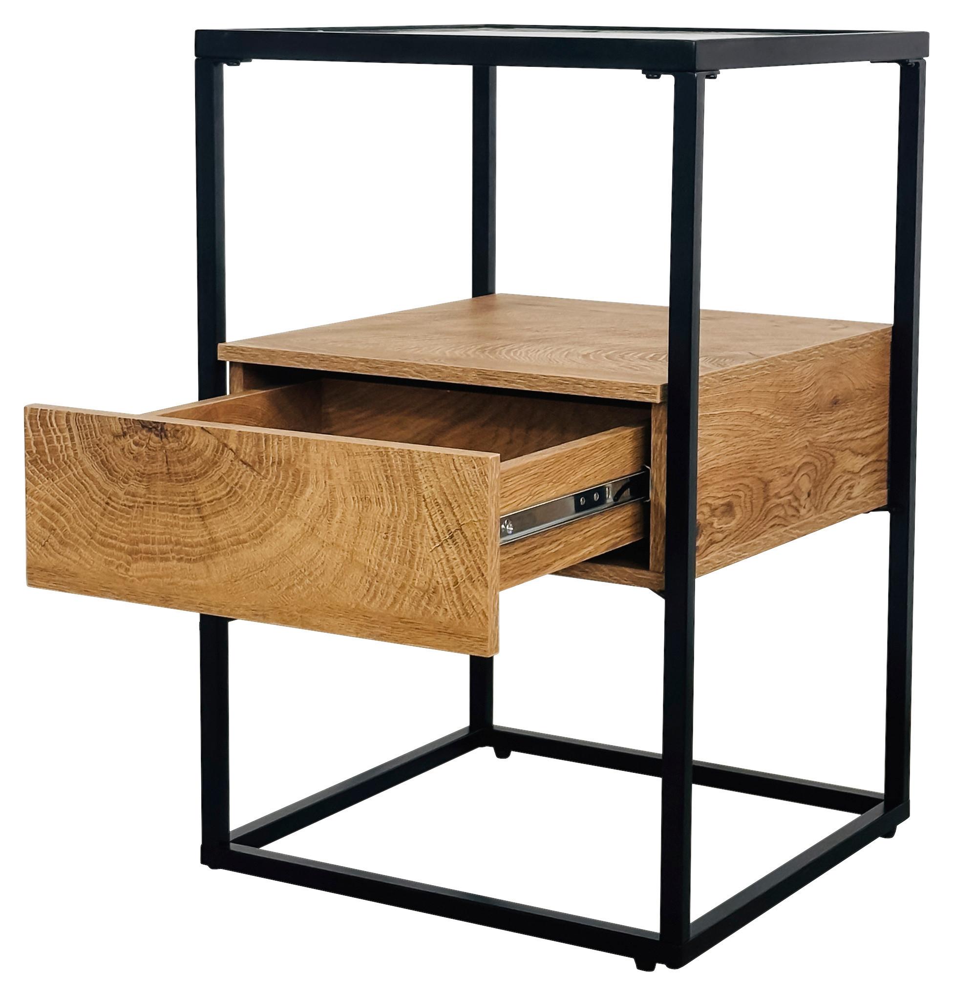Stočić Noah - boja hrasta/crna, Moderno, staklo/metal (40/62/40cm) - Modern Living