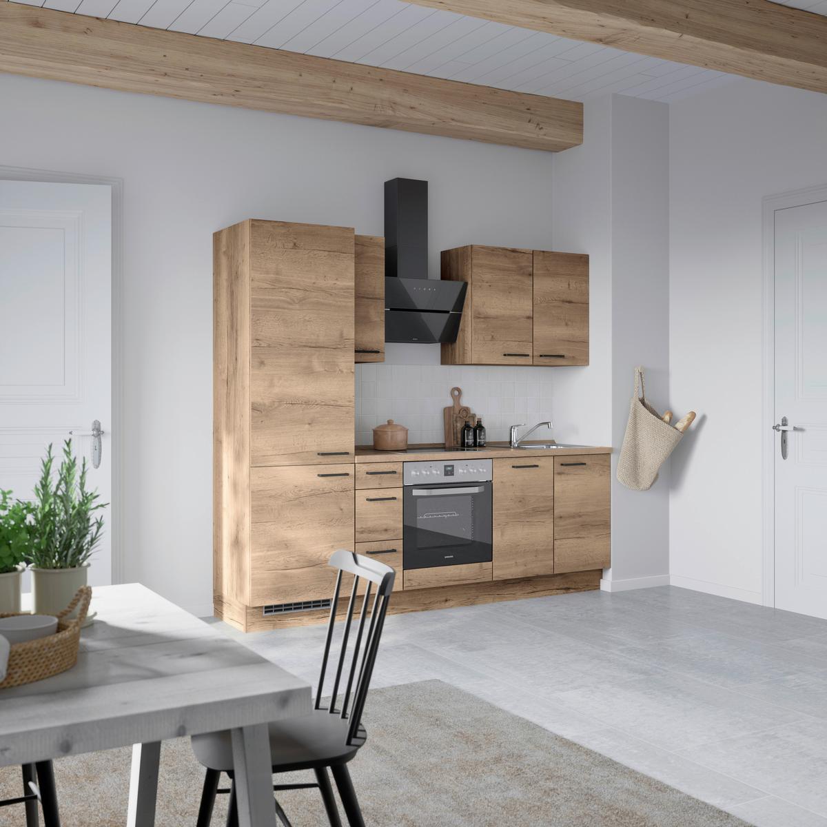 Küchenblock Structura High m. Geräten Eiche dunkel - Eiche dunkel/Schwarz, MODERN, Holzwerkstoff/Metall (240cm) - Nobilia