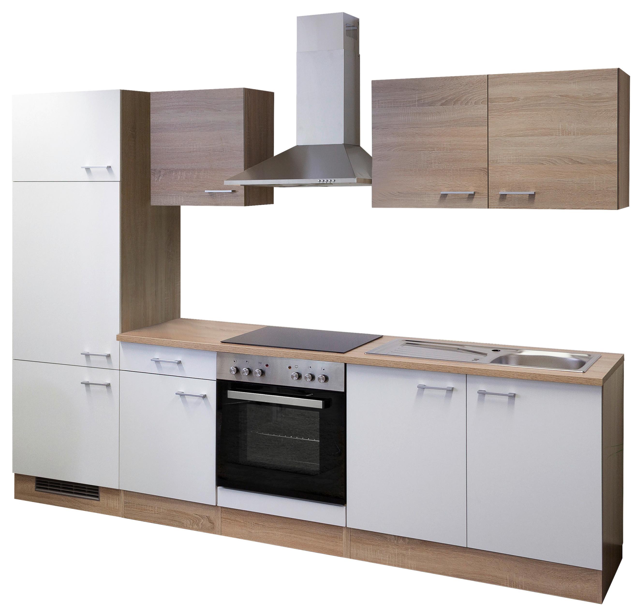 Kuhinjski Blok Z Aparati Samoa, Bela, Barva Hrasta - bela/barve aluminija, Moderno, umetna masa/leseni material (270cm) - FlexWell