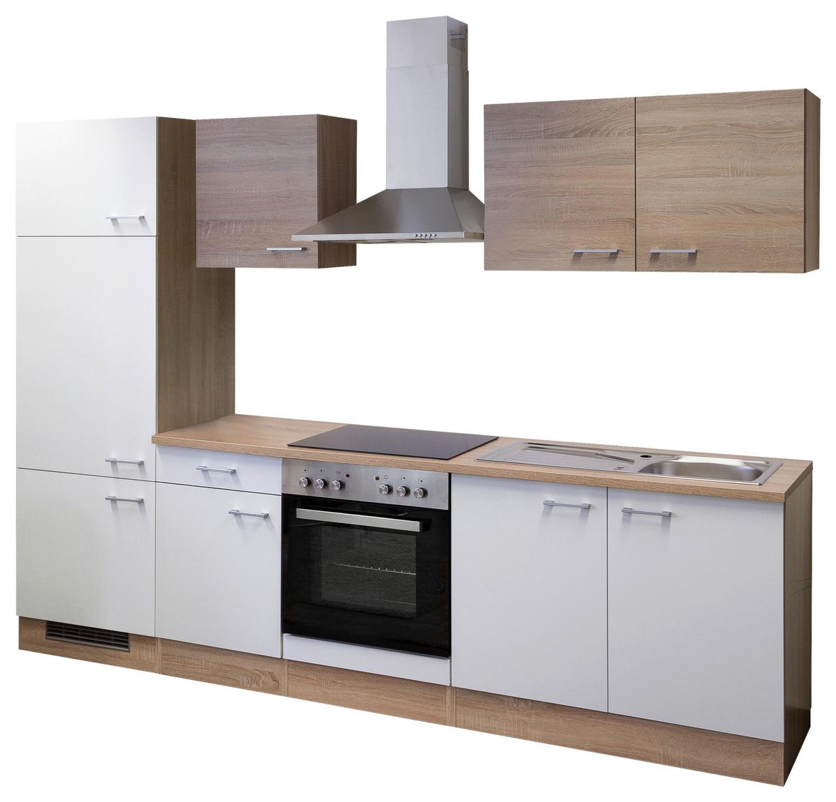Kuhinjski Blok Z Aparati Samoa, Bela, Barva Hrasta - bela/barve aluminija, Moderno, umetna masa/leseni material (270cm) - FlexWell