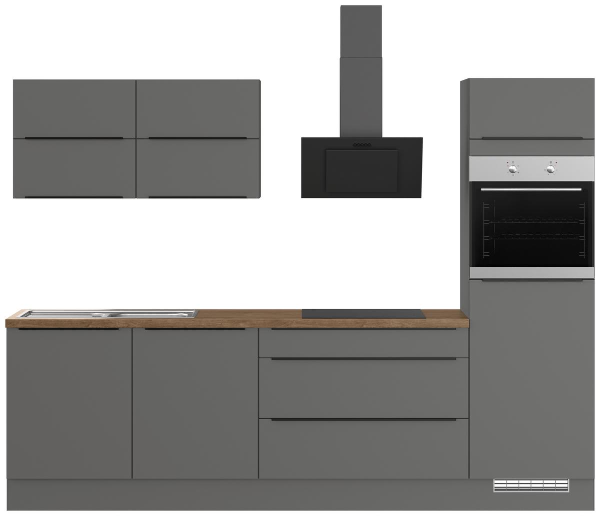 Küchenblock inkl. 5 E-Geräte IP3150 Graphitfarben - Eichefarben/Graphitfarben, Trend, Holzwerkstoff/Metall (280cm) - Impuls