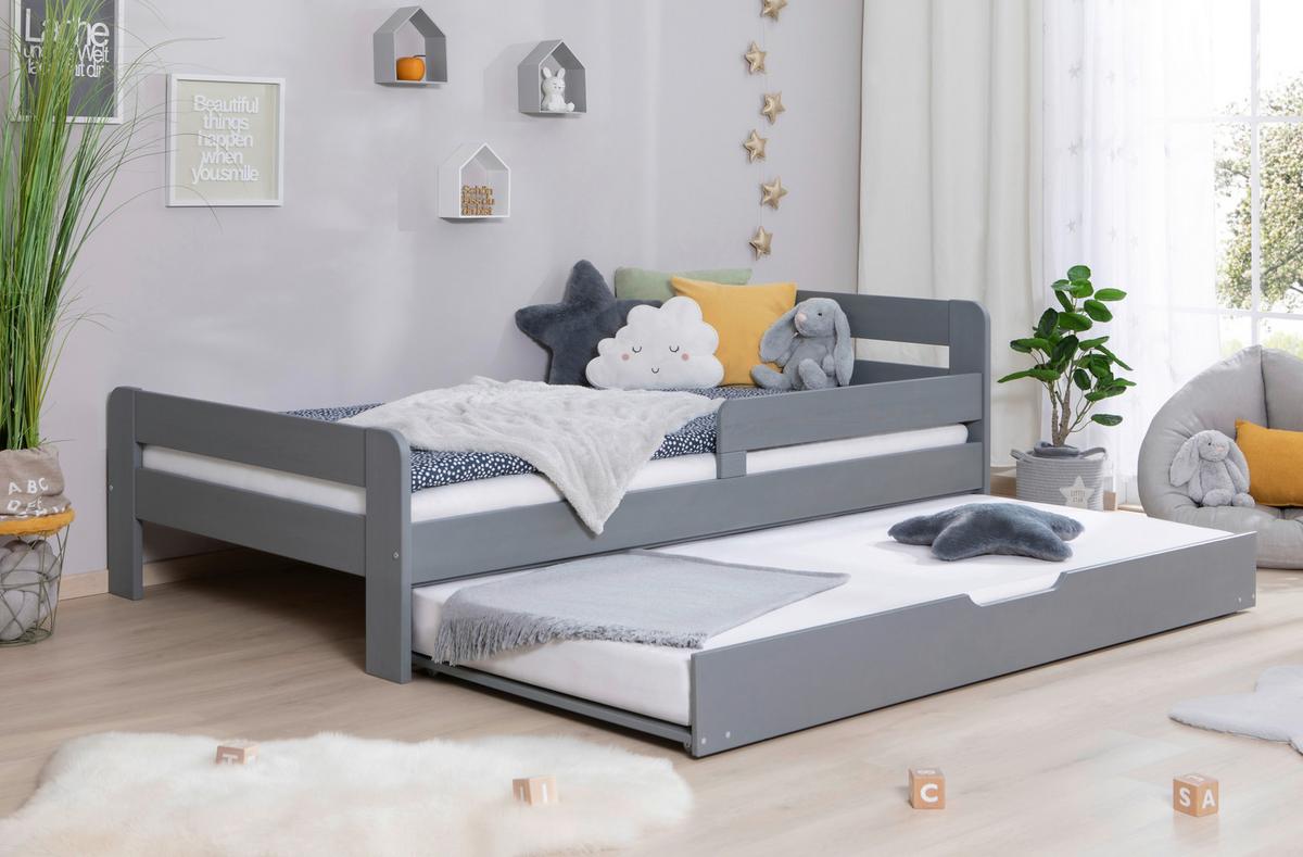 Bett Bennet mit Ausziehbett ca. 120x200 cm Hellgrau - Hellgrau, MODERN, Holz (120/200cm) - MID.YOU