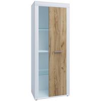 Vitrine Usilo Weiß/Honigeiche - Honigeiche/Silberfarben, Design, Glas/Holzwerkstoff (60/159/35cm) - MID.YOU