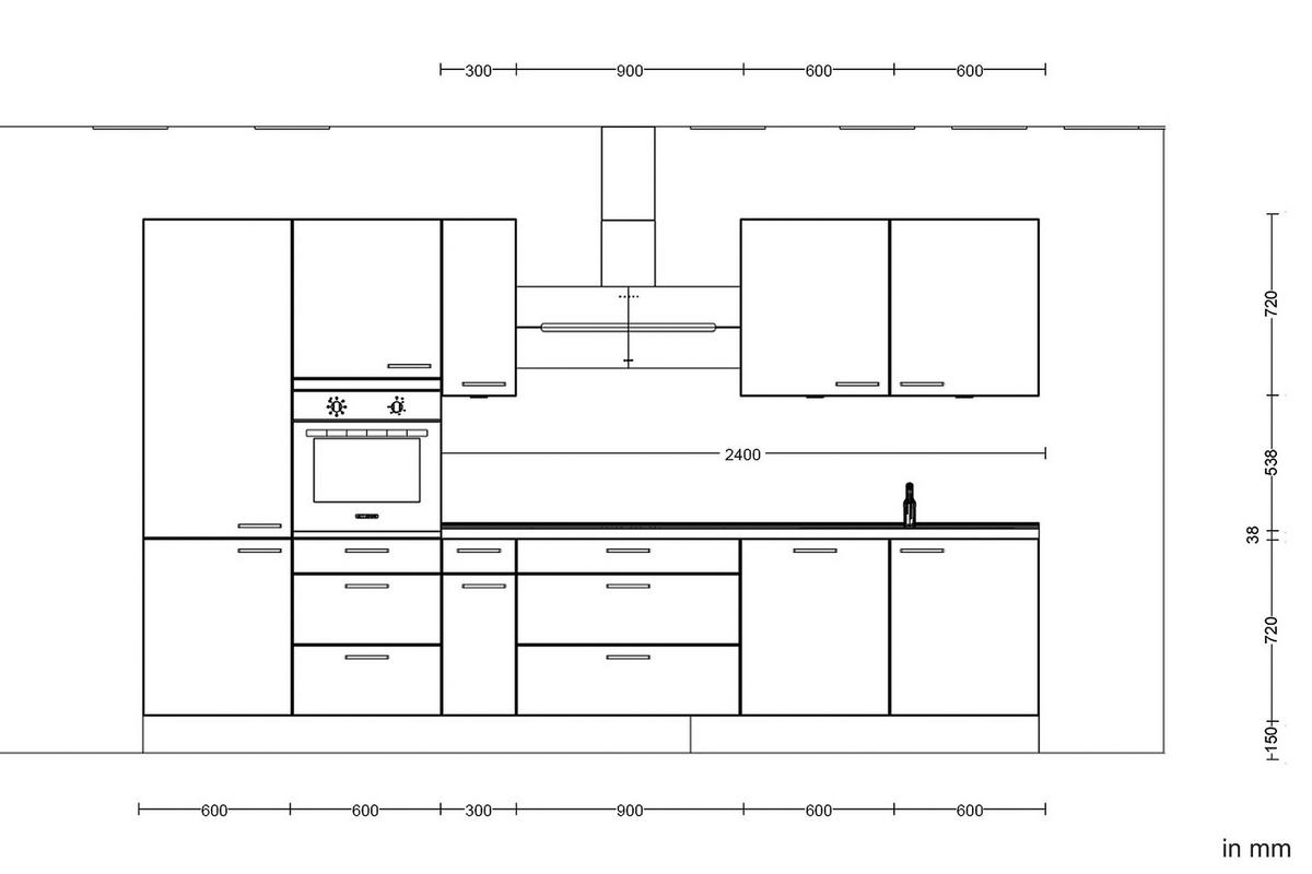 Küchenleerblock Structura High o. Geräte Eiche dunkel - Eiche dunkel/Schwarz, MODERN, Holzwerkstoff/Metall (360cm) - Nobilia
