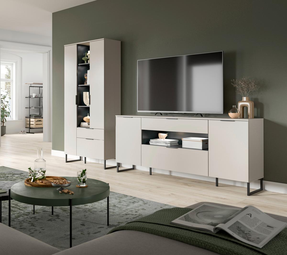 Dnevni Regal Noida, Kašmir, Črna, Osvetlitev, 2-Delni - kašmir/črna, Design, kovina/leseni material (290/192/41cm) - Livetastic