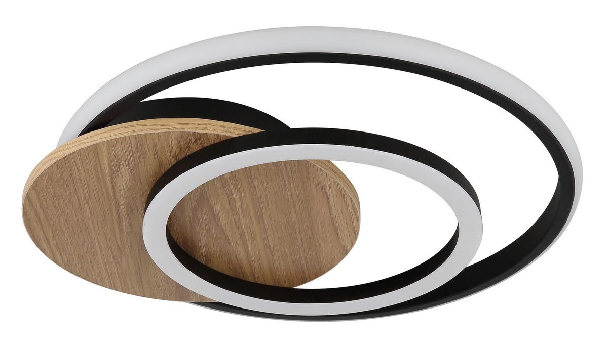 Led Stropna Svjetiljka Julio - tamno smeđa/crna, Natur, drvni materijal/plastika (38/36/6,5cm) - Globo