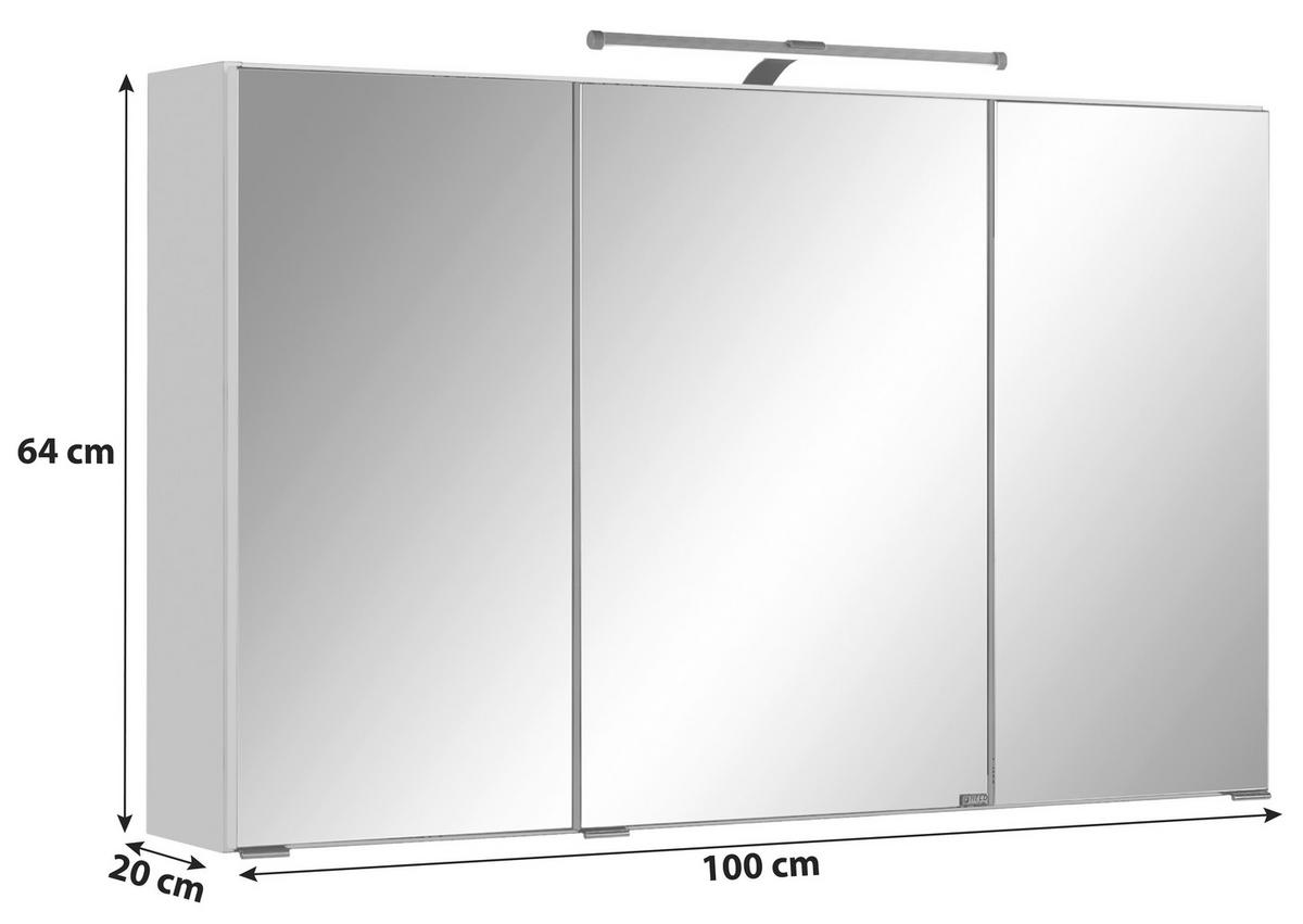 Spiegelschrank Cardiff 3-türig ca. 100x64 cm Graphitfarben - Chromfarben, KONVENTIONELL, Glas/Holzwerkstoff (100/64/20cm) - Held