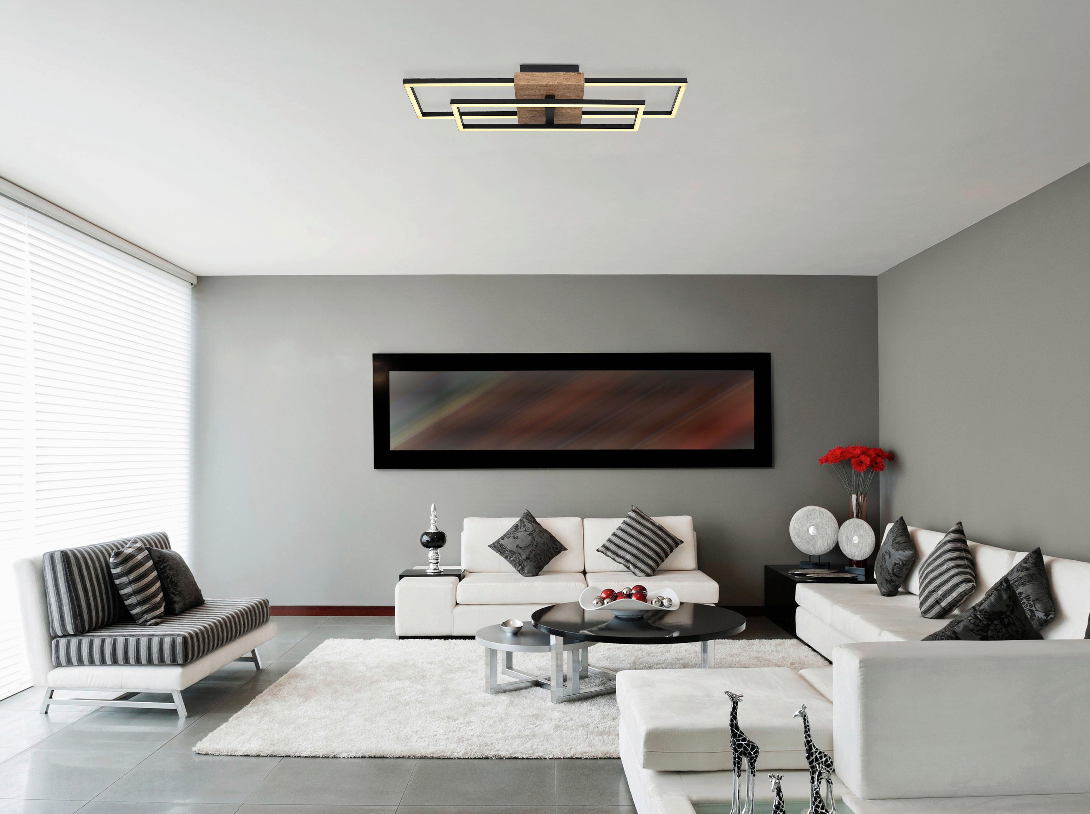 LED-DECKENLEUCHTE 67276-18 KENDRA - Weiss/Dunkelbraun, Design, Holzwerkstoff/Kunststoff (60/15/10cm) - Globo