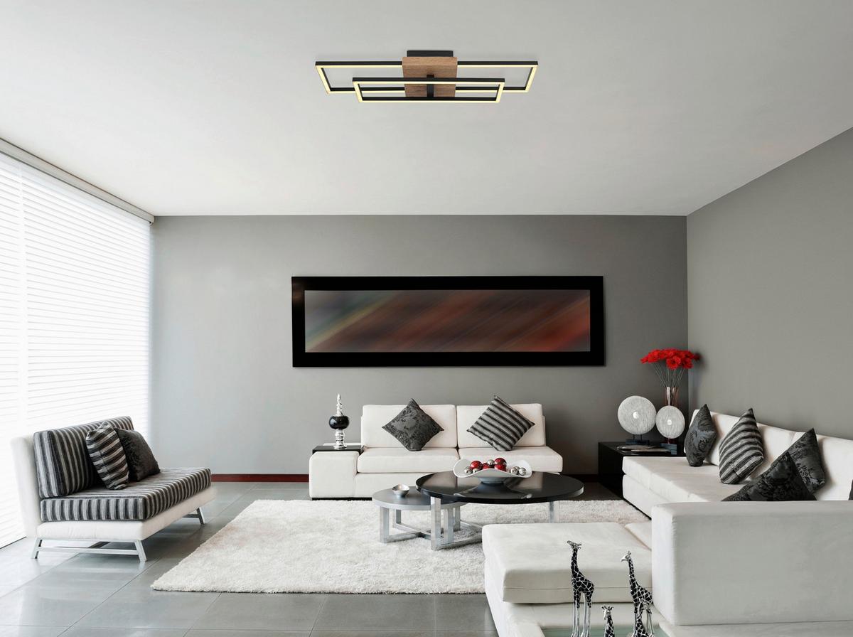 LED-DECKENLEUCHTE 67276-18 KENDRA - Weiss/Dunkelbraun, Design, Holzwerkstoff/Kunststoff (60/15/10cm) - Globo