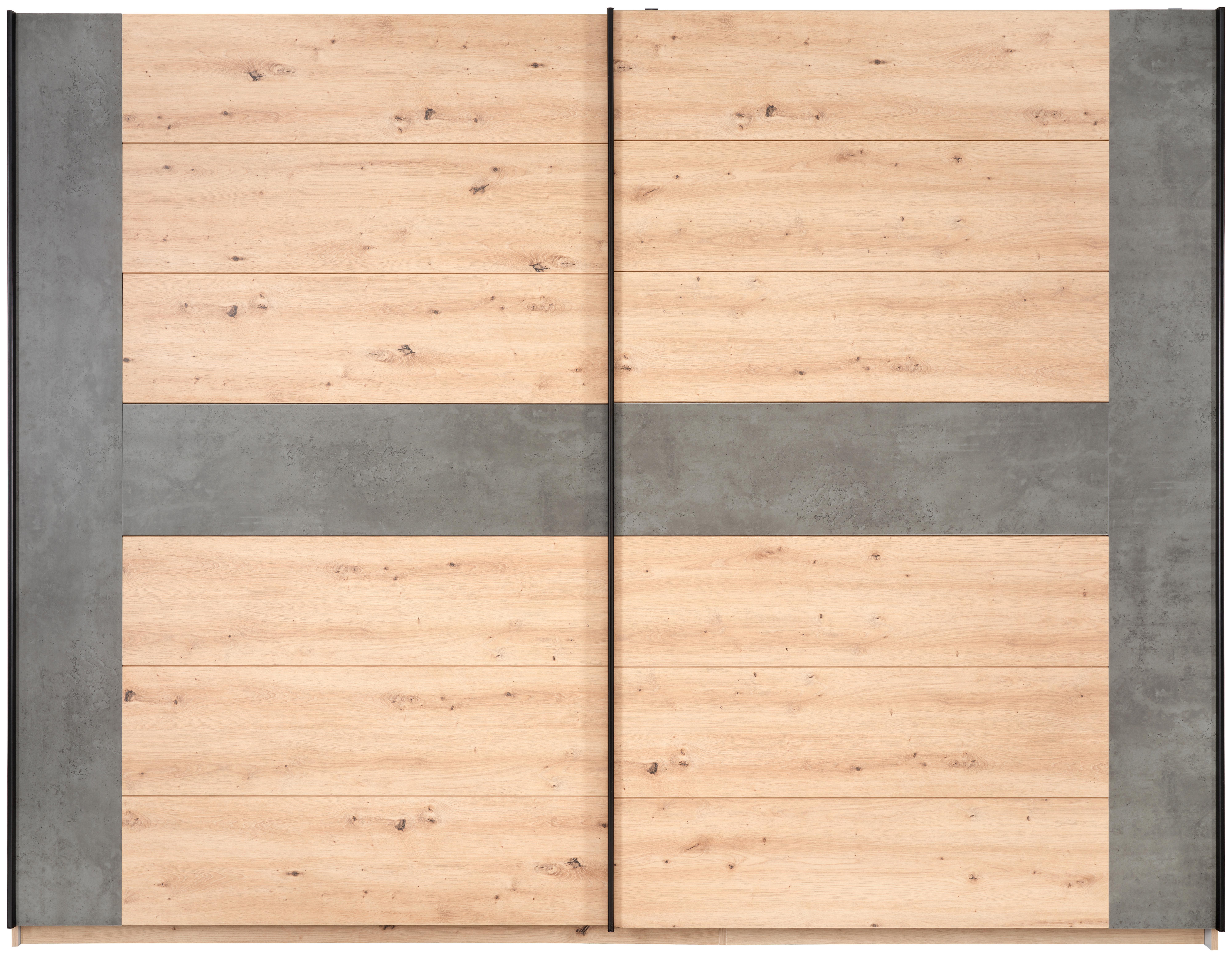 Schwebetürenschrank in Betonoptik/Artisan Eiche - Eichefarben/Dunkelgrau, Lifestyle, Holzwerkstoff/Kunststoff (270/210/63cm) - Modern Living