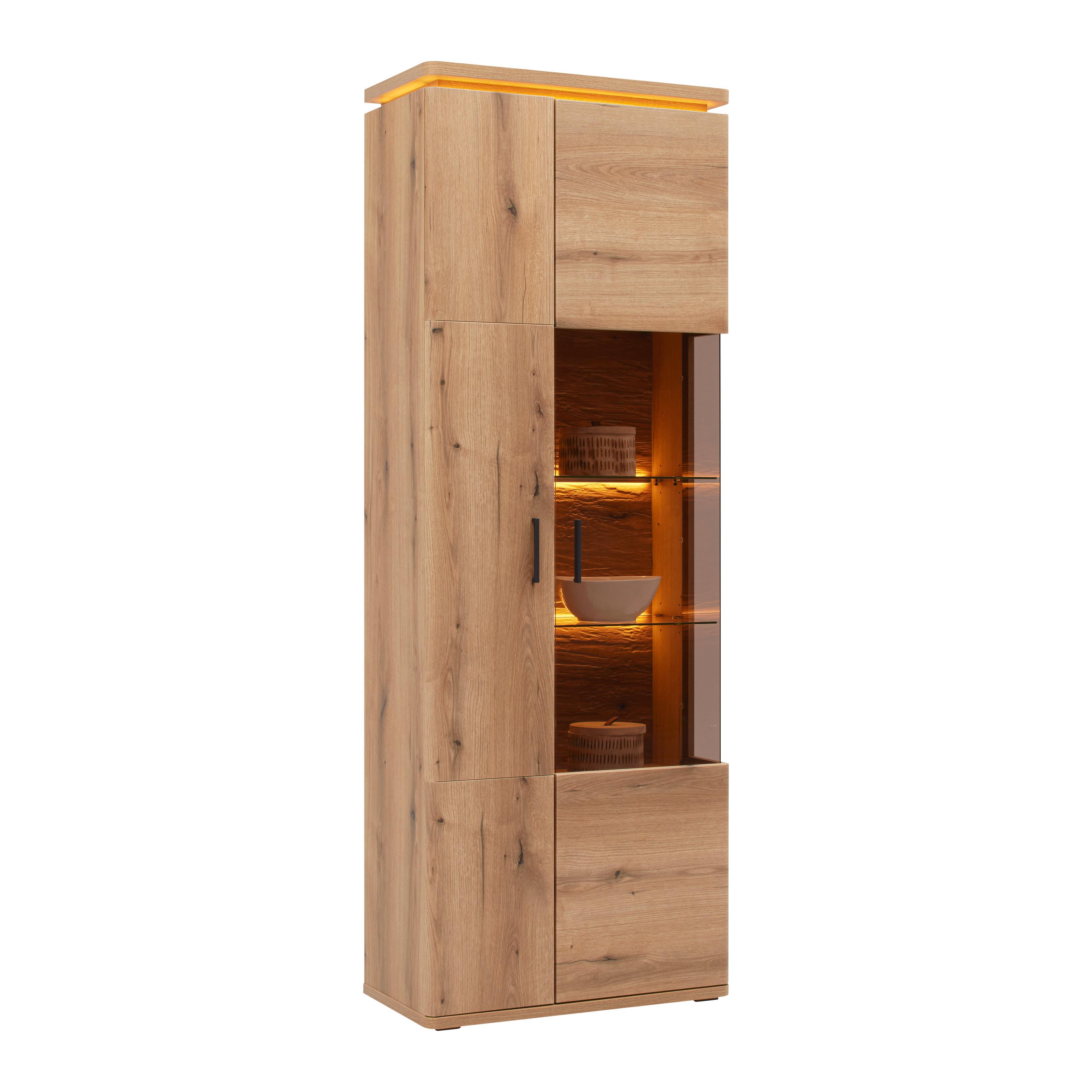 Vitrine Alameda Eichefarben inkl. Oberbodenbeleuchtung - Eichefarben, MODERN, Glas/Holzwerkstoff (75/208/38cm) - Mömax