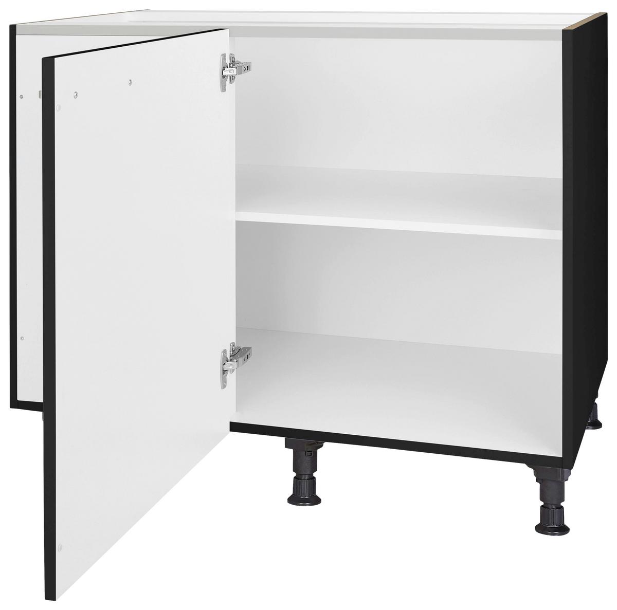 Eckunterschrank Touch Schwarz - Edelstahlfarben/Schwarz, MODERN, Holzwerkstoff/Metall (125/87/65cm) - Nobilia
