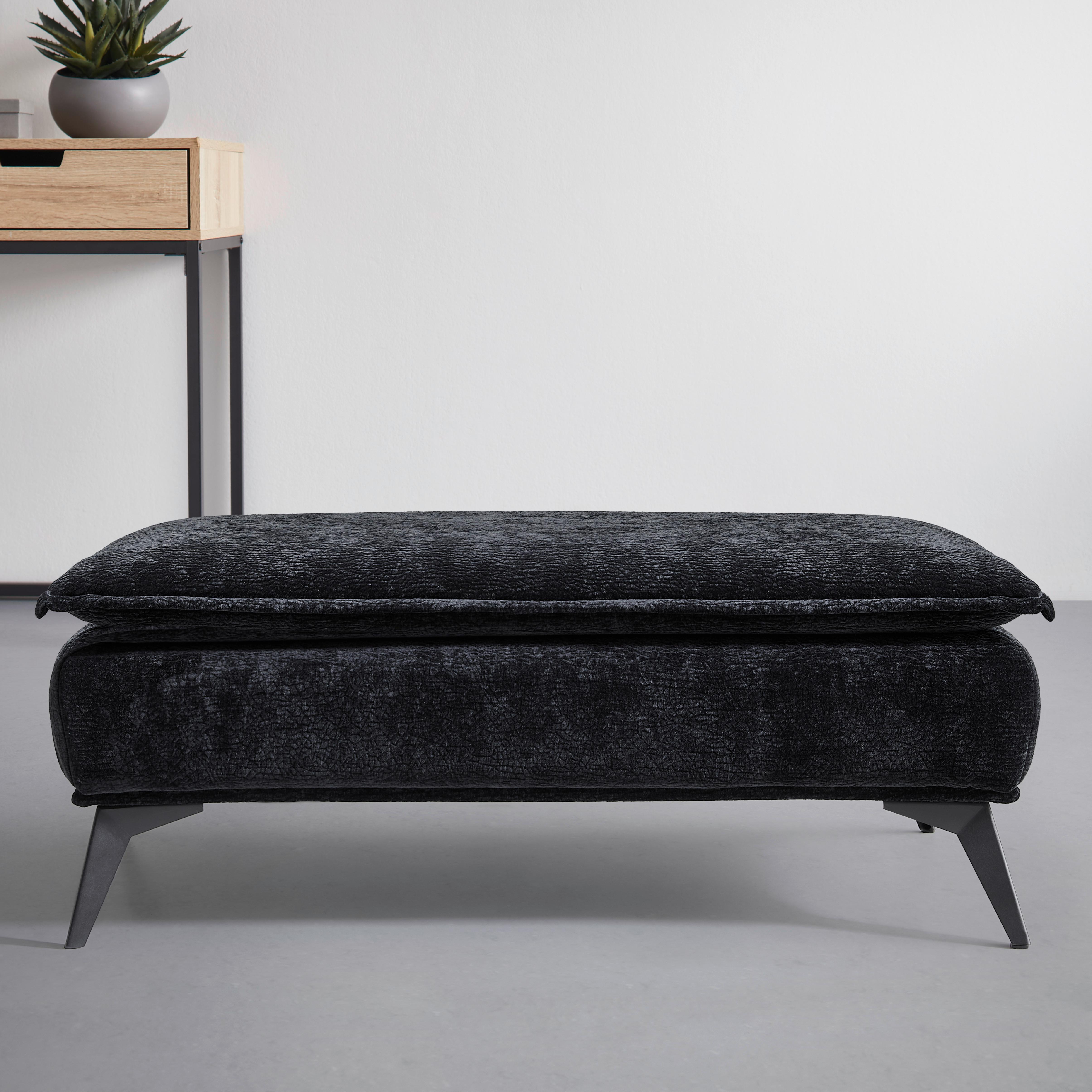 Hocker Ottawa Schwarz Strukturstoff - Schwarz, MODERN, Textil/Metall (122/47/68cm) - Premium Living