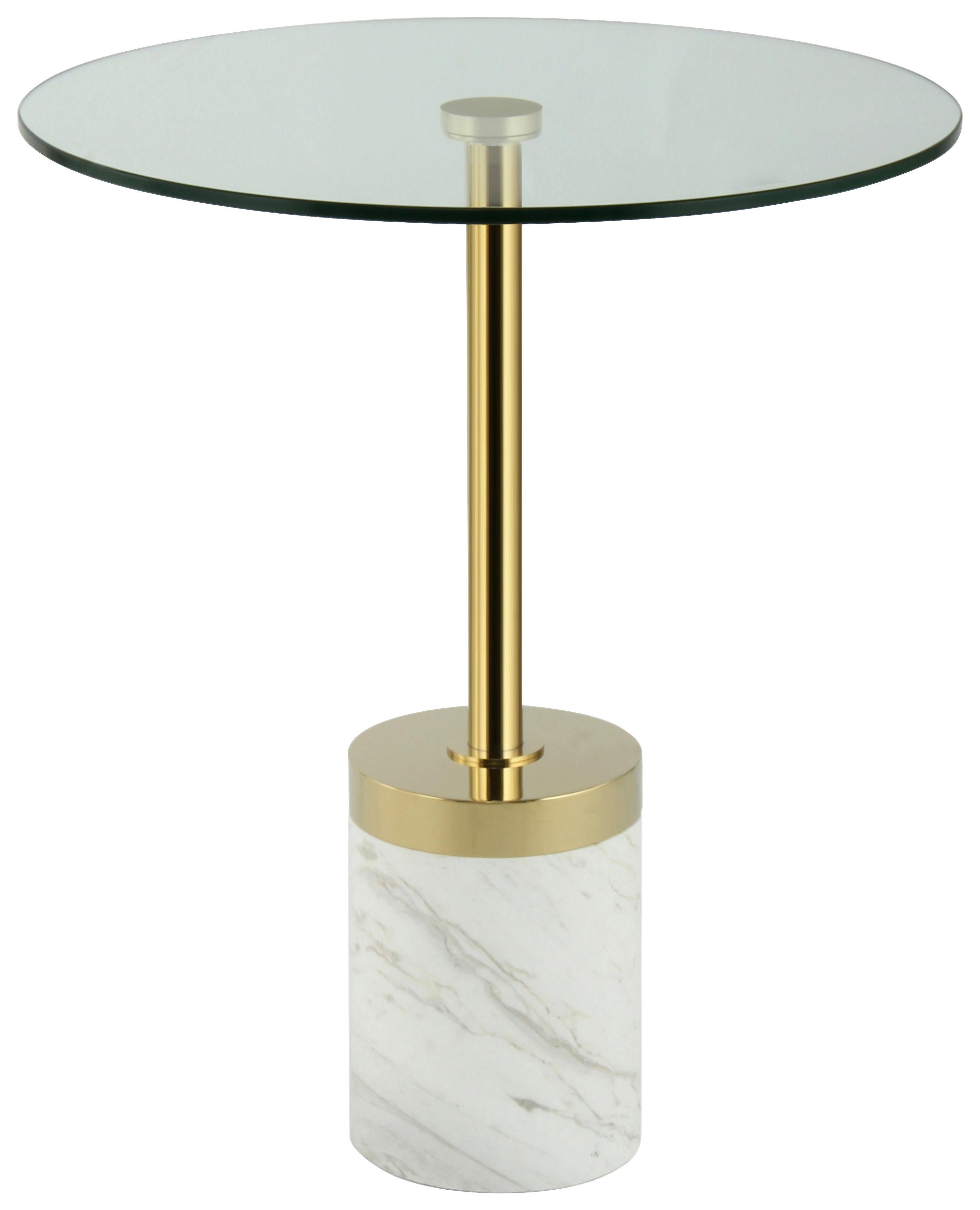BEISTELLTISCH LANA 125 GOLD / WEISS - Weiss/Goldfarben, Design, Glas/Stein (46/46/53cm) - Kayoom