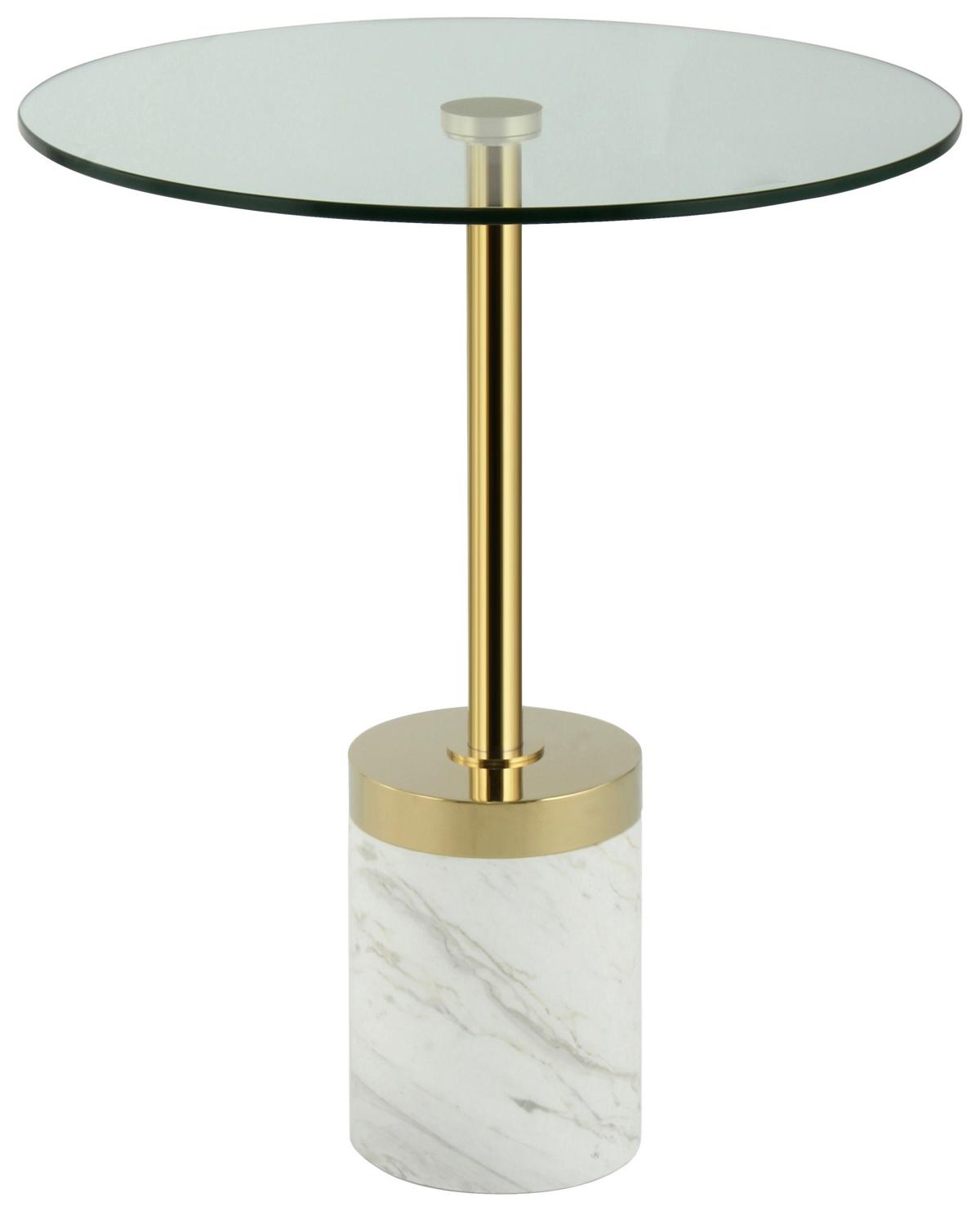 BEISTELLTISCH LANA 125 GOLD / WEISS - Weiss/Goldfarben, Design, Glas/Stein (46/46/53cm) - Kayoom