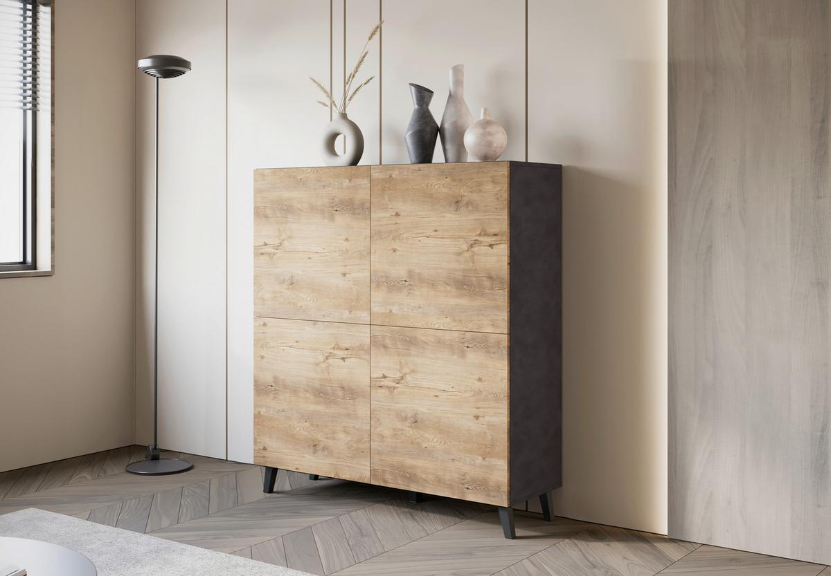 HIGHBOARD HIGHBOARD PHUKET 120 - Kastanieneichefarben/Anthrazit, Design, Holzwerkstoff/Kunststoff (120/128/39cm) - Livetastic