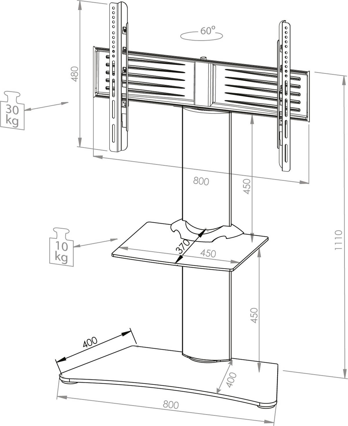 TV-Rack Zental ca. 80x111 cm Silber/Transpar. - Klar/Silberfarben, KONVENTIONELL, Glas/Metall (80/111/40cm) - MID.YOU