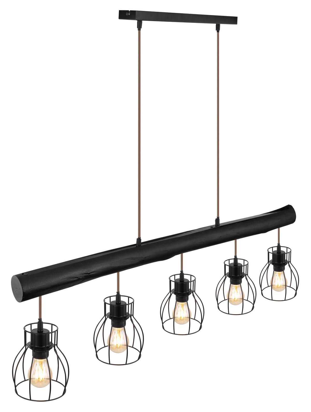LAMPA WISZĄCA 15326-5NB - czarny, Lifestyle, metal/drewno (104/13,6/140cm) - Globo