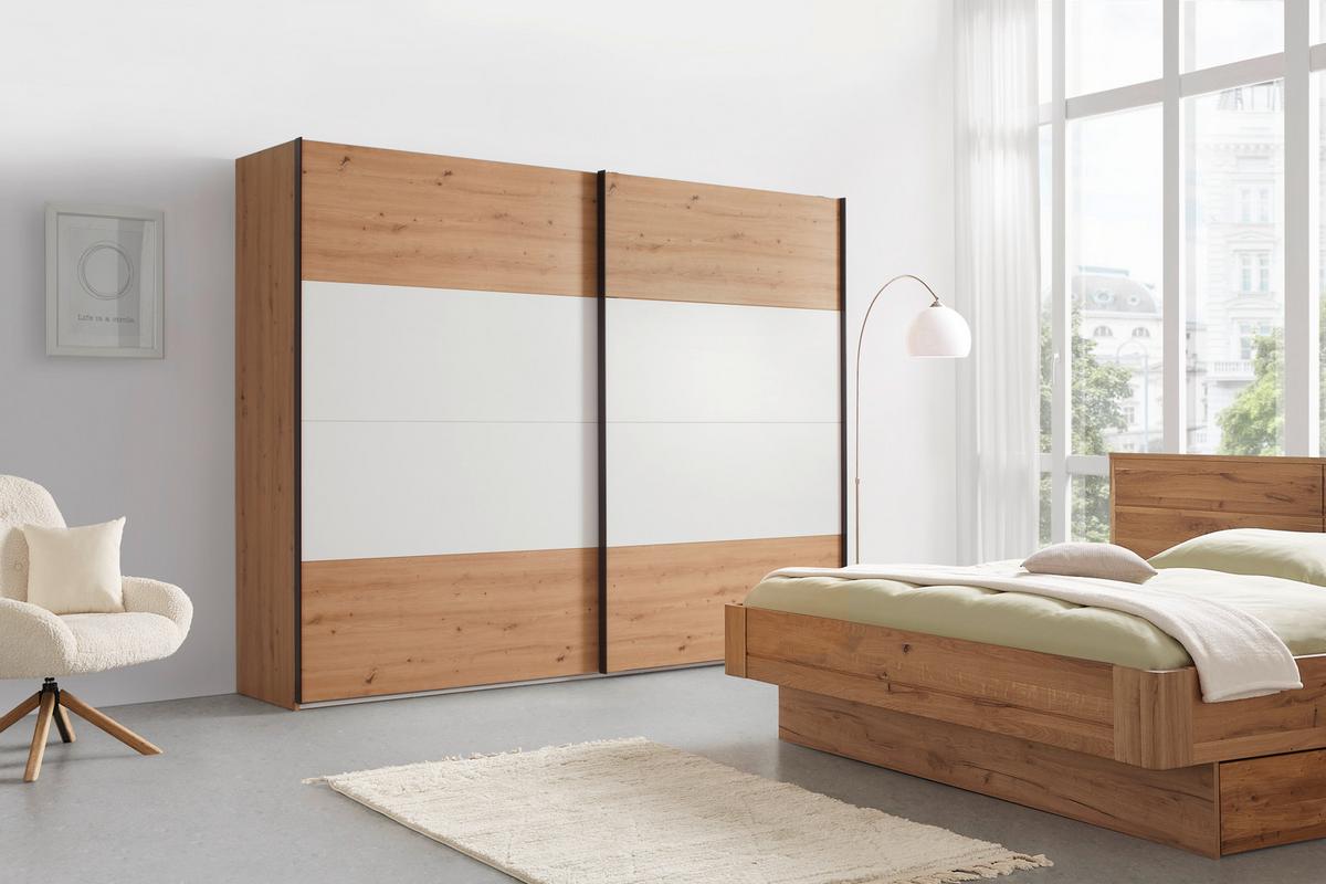 Schwebetürenschrank in Eichefarben - Weiss/Schwarz, Konventionell, Holzwerkstoff/Kunststoff (220,1/210,5/61,2cm) - Mömax