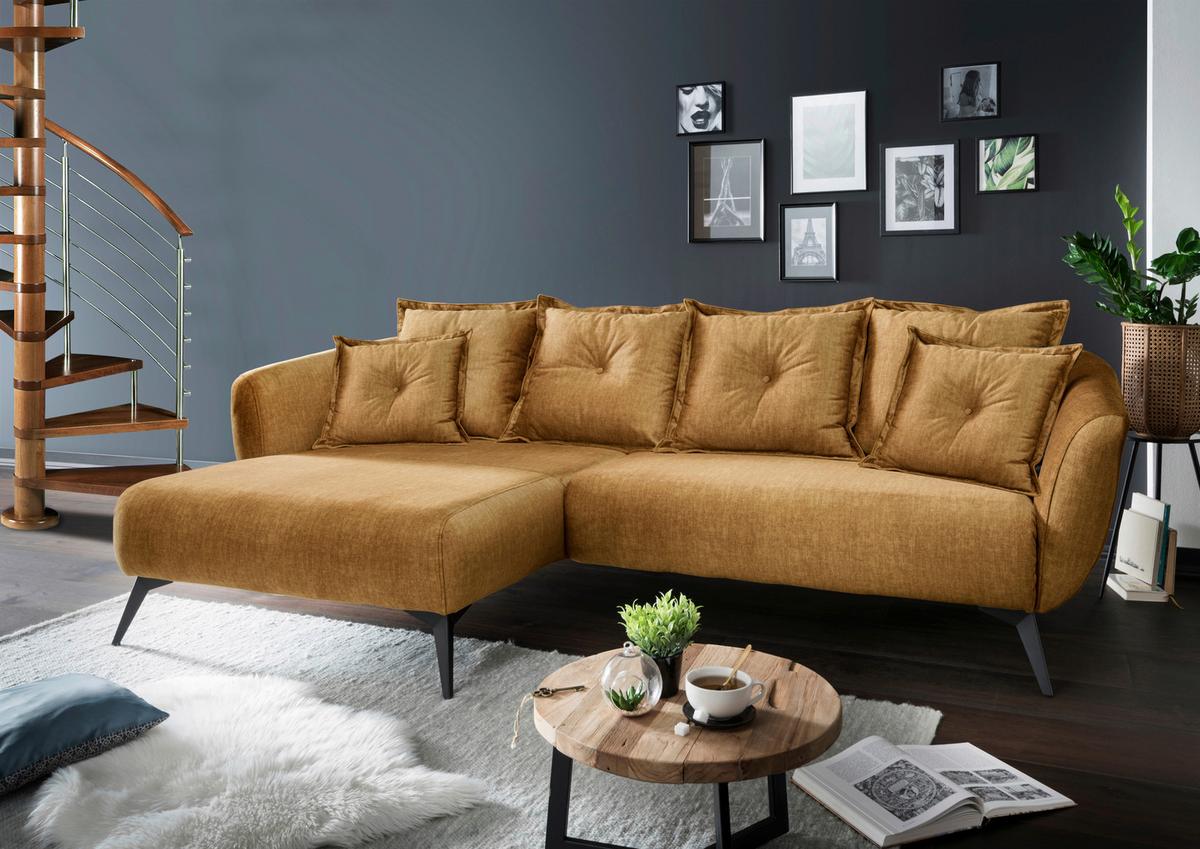 Wohnlandschaft Baggio Gelb Velours - Gelb/Schwarz, MODERN, Holz/Textil (162/277cm) - Livetastic