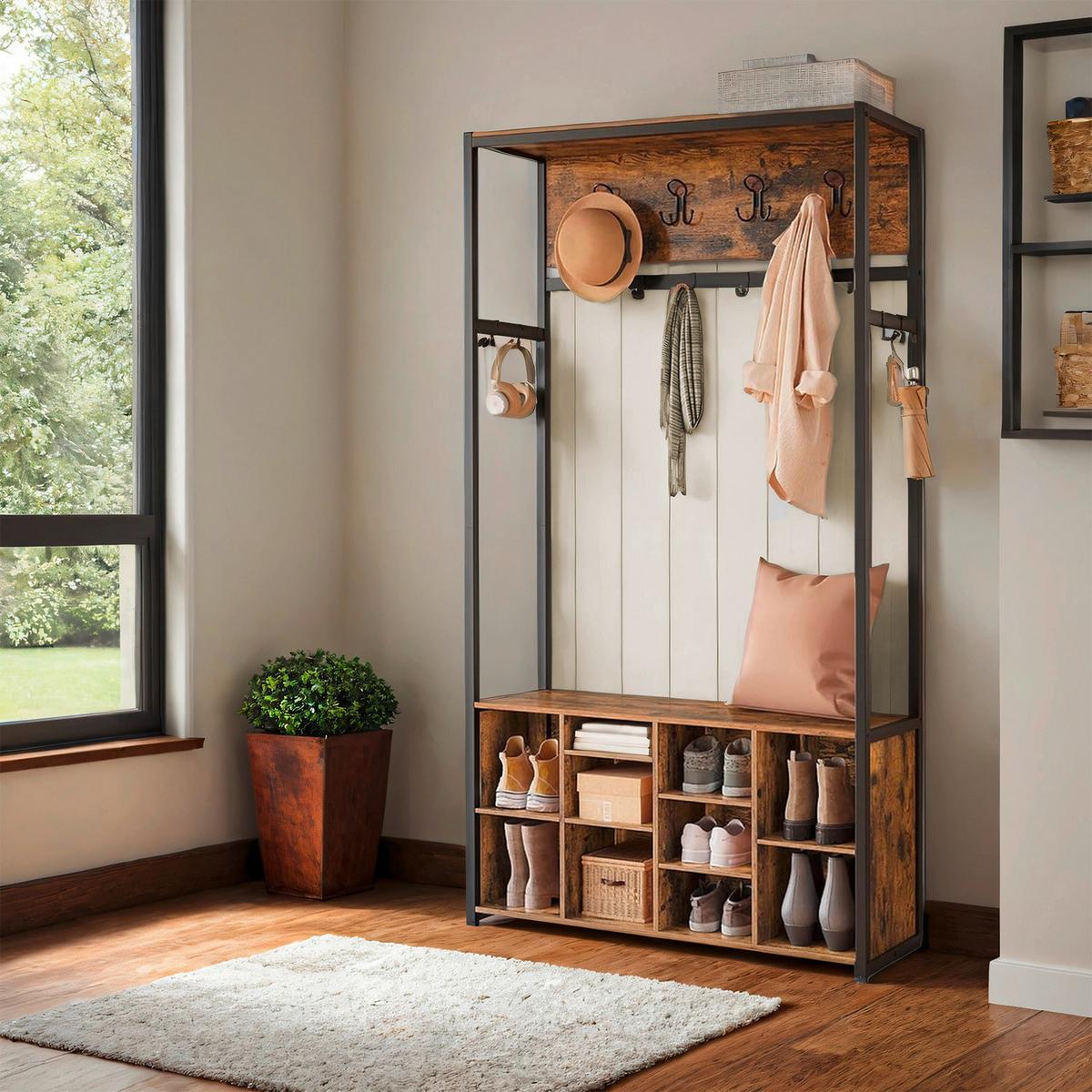 GARDEROBE HALL TREE - Schwarz/Braun, MODERN, Holzwerkstoff/Metall (100/180/32cm) - MID.YOU