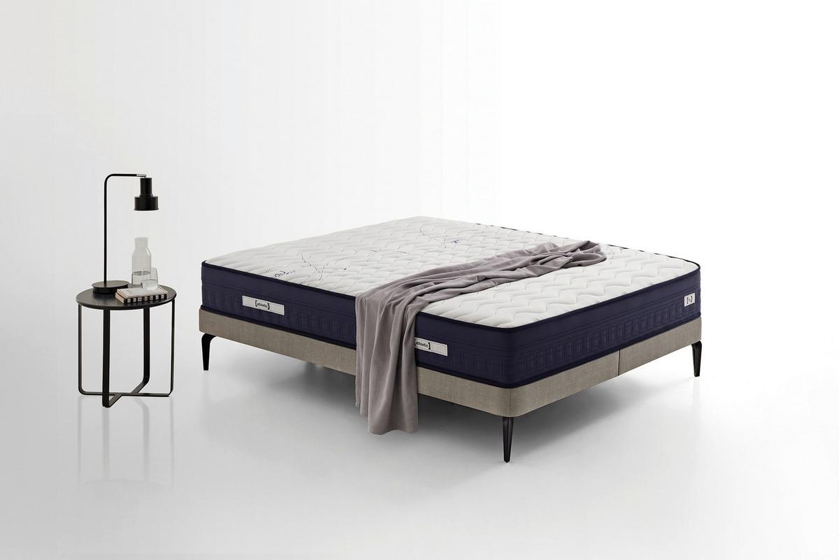 Taschenfederkernmatratze Athletic H3 ca.90x200cm - Weiß/Dunkelblau, Basics, Textil (90/200cm) - Yatas