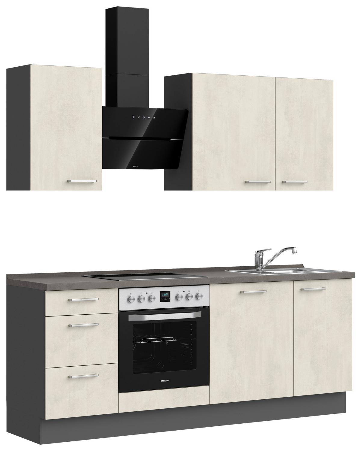 Küchenblock Riva High m. Geräten Weiß - Schieferfarben/Edelstahlfarben, MODERN, Holzwerkstoff/Metall (210cm) - Nobilia