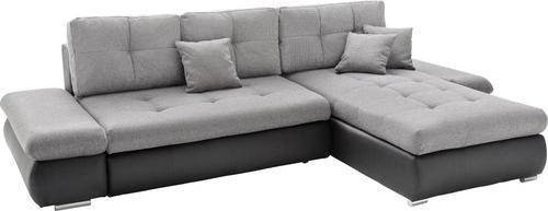 Wohnlandschaft in Grau mit Bettfunktion - Schwarz/Grau, MODERN, Textil (303/185cm) - Based