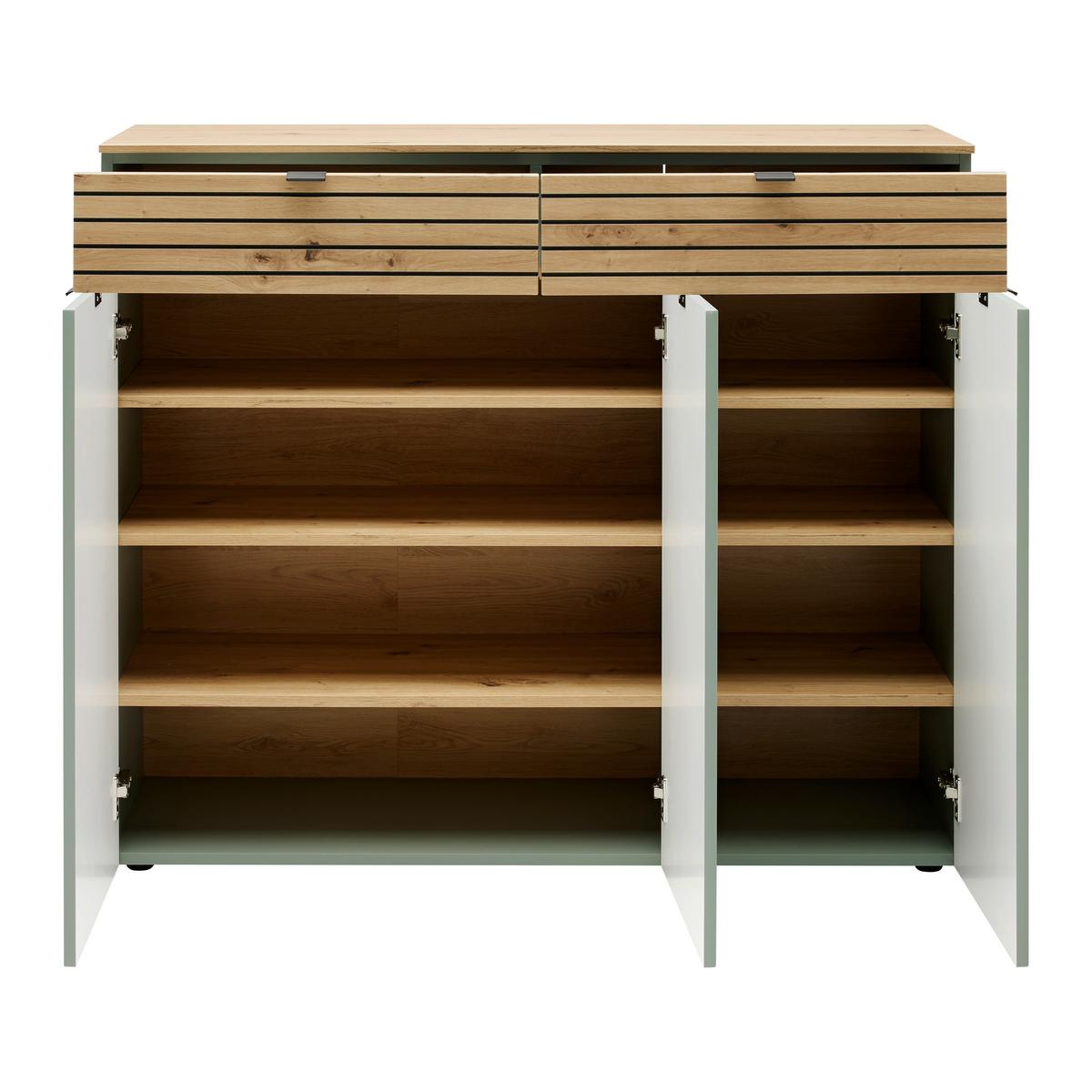 Kommode Bahia-M Grün/Eiche Artisan - Schwarz/Eiche Artisan, MODERN, Holzwerkstoff/Metall (122/101/41cm) - Mömax
