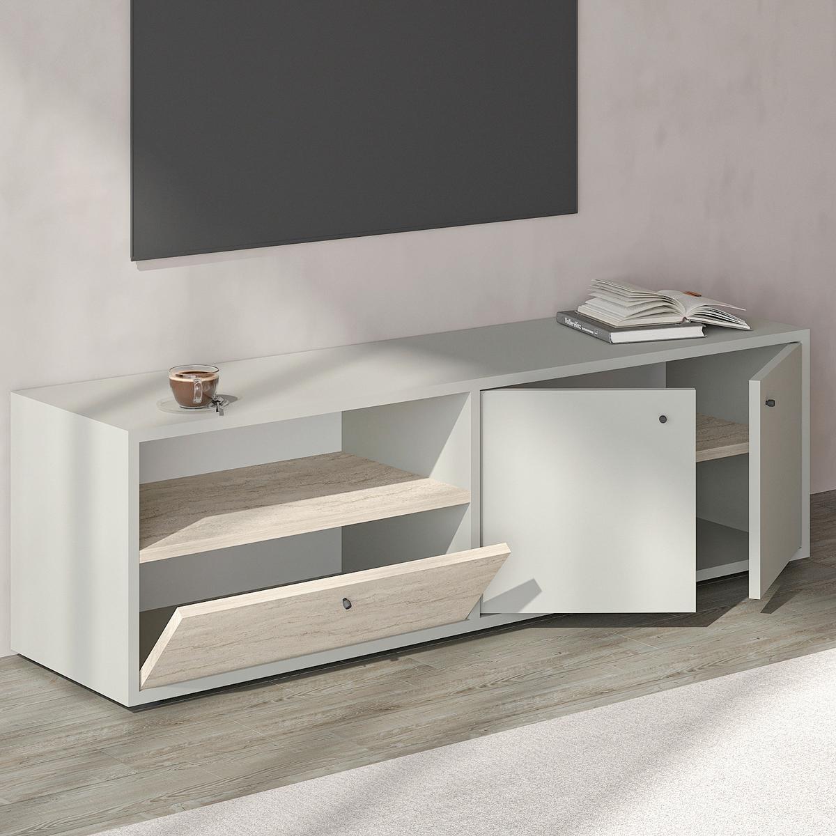 Lowboard Pao Tv Schrank - Creme/Schwarz, Design, Holzwerkstoff (35/42/136cm) - Livetastic