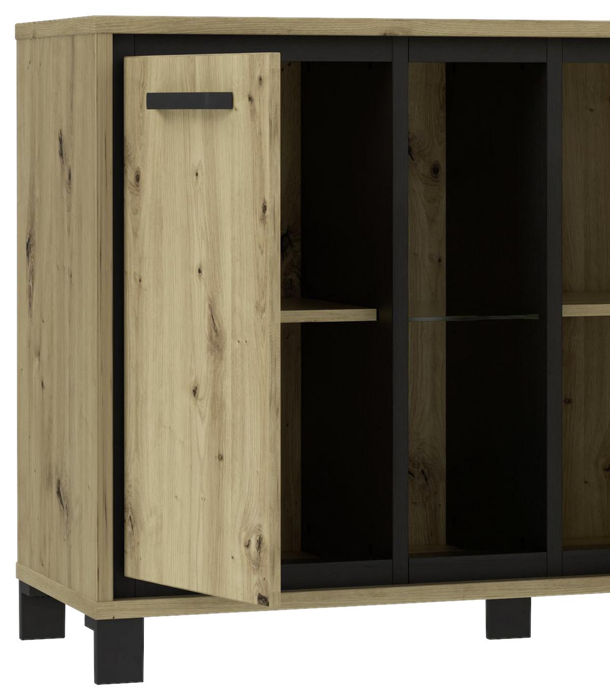 Kommode "Trondheim" , Eiche - Eichefarben/Schwarz, Basics, Glas/Holzwerkstoff (120,4/81,3/41,5cm) - Livetastic