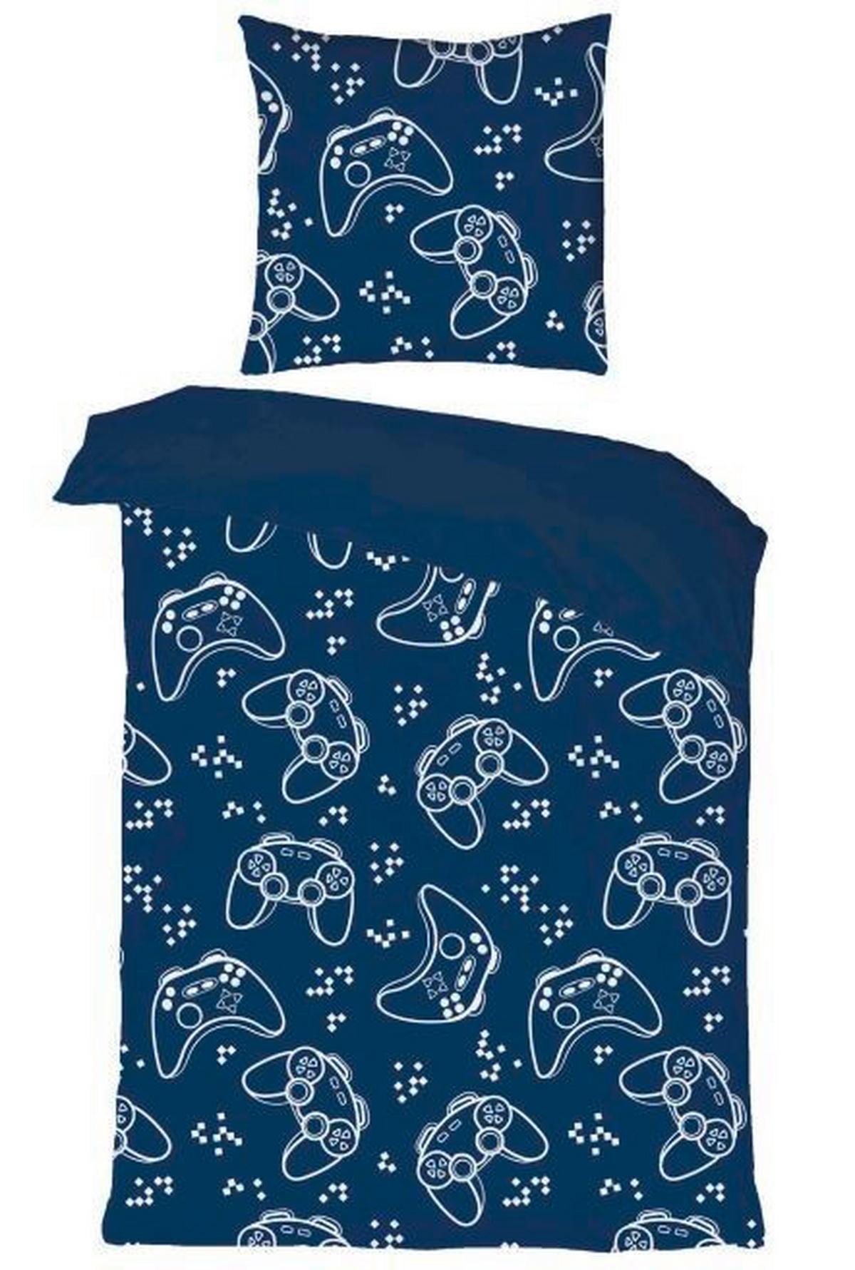 Lenjerie de pat pentru tineret Gaming, cca. 140x200/50x70 cm - albastru, textil (140/200cm) - Modern Living