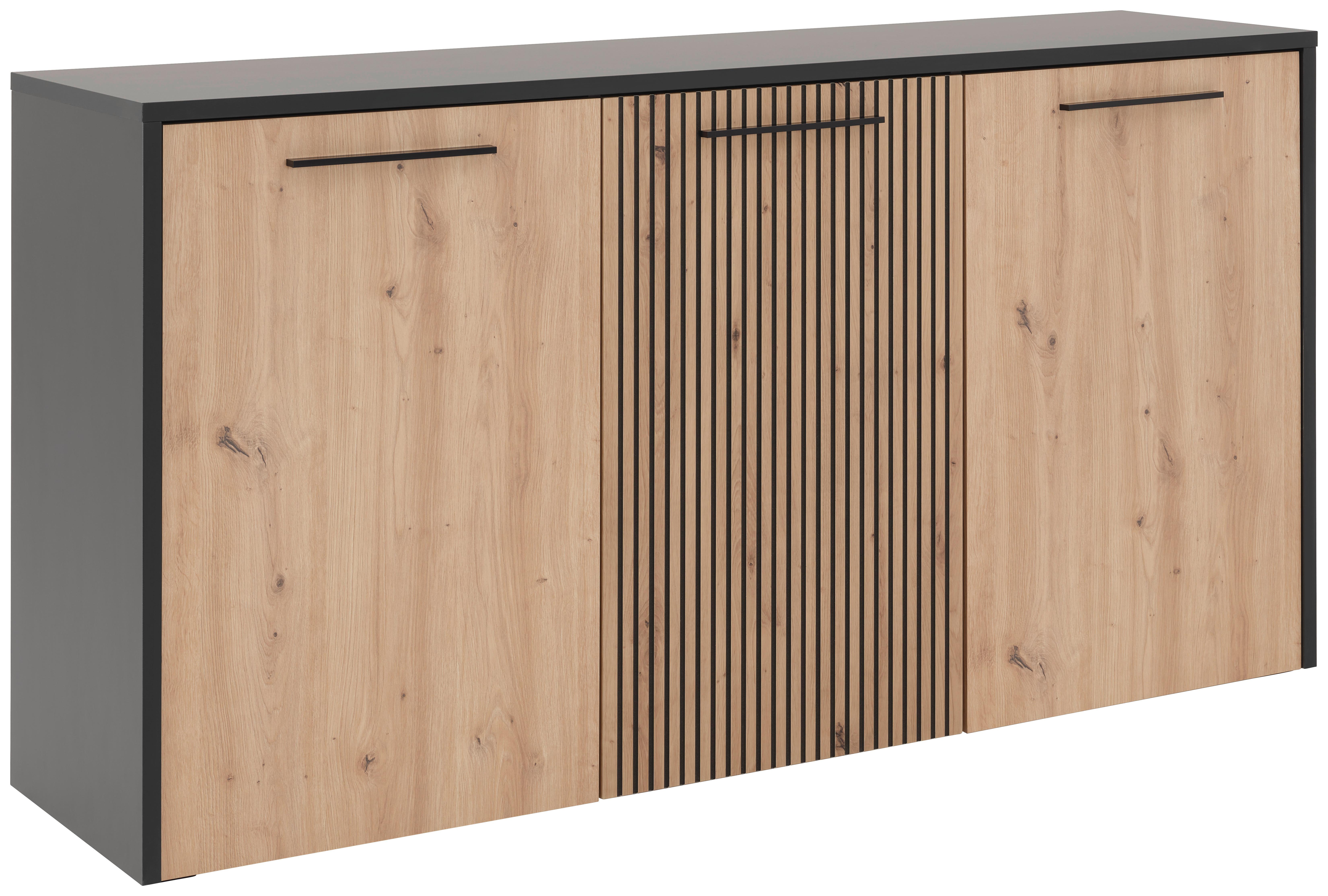 Komoda Louis - črna/barve hrasta, Trend, umetna masa/leseni material (165/88/42cm)