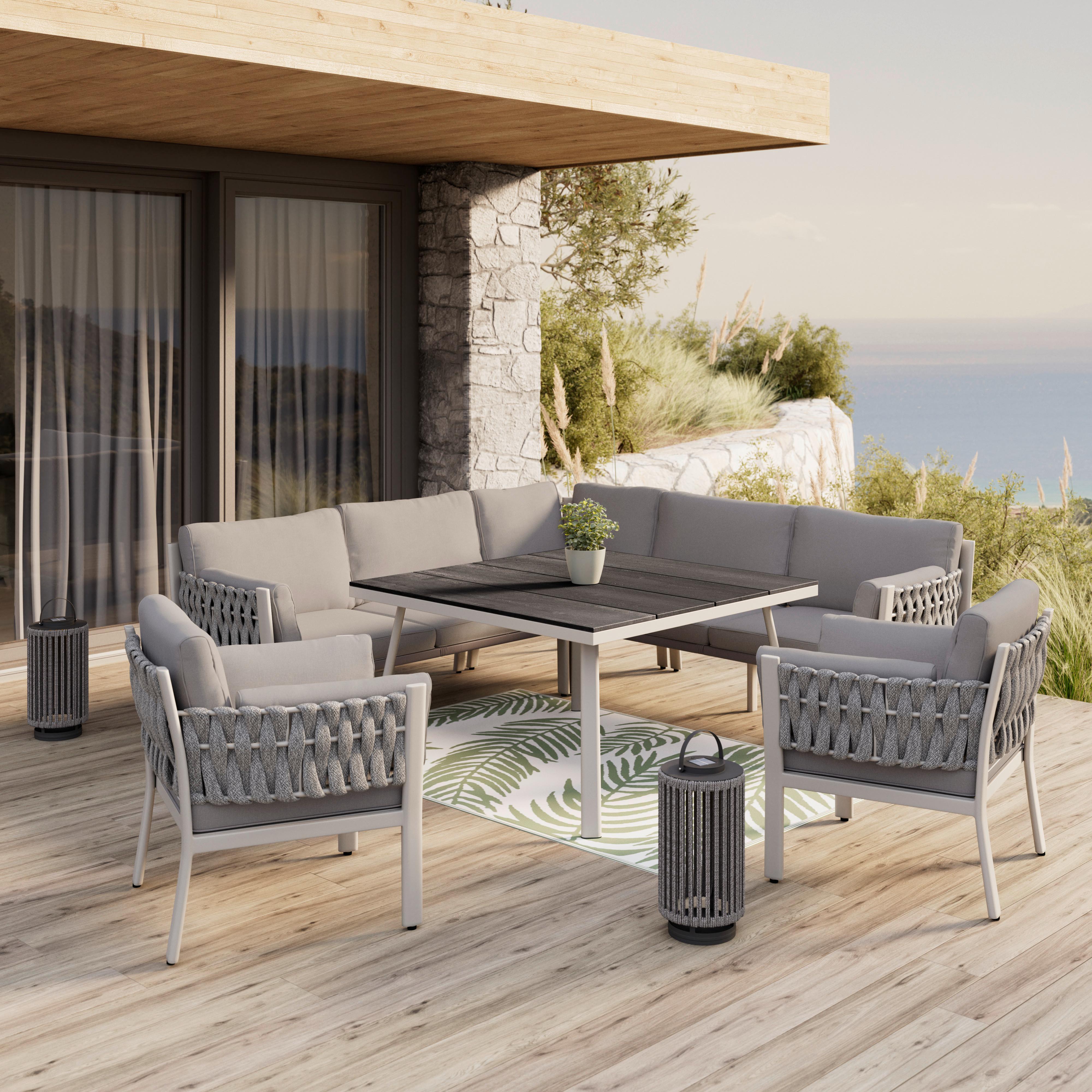 Dining-Loungeset Elisa Hellgr. Outdoorstoff/Metall +Abdeckung - Dunkelgrau/Hellgrau, MODERN, Kunststoff/Textil (238/74/75cm) - Bessagi Garden