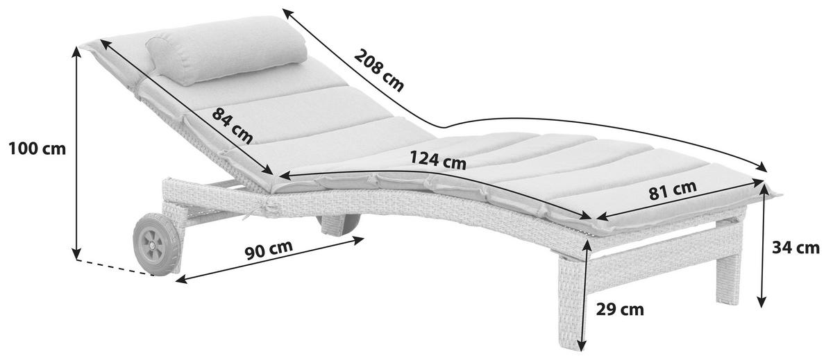 Vrtni Ležalnik Andalusia, Nastavljiv, Blazina - bež/naravne barve, Romantika, kovina/umetna masa (90/100/208cm) - Gardenson