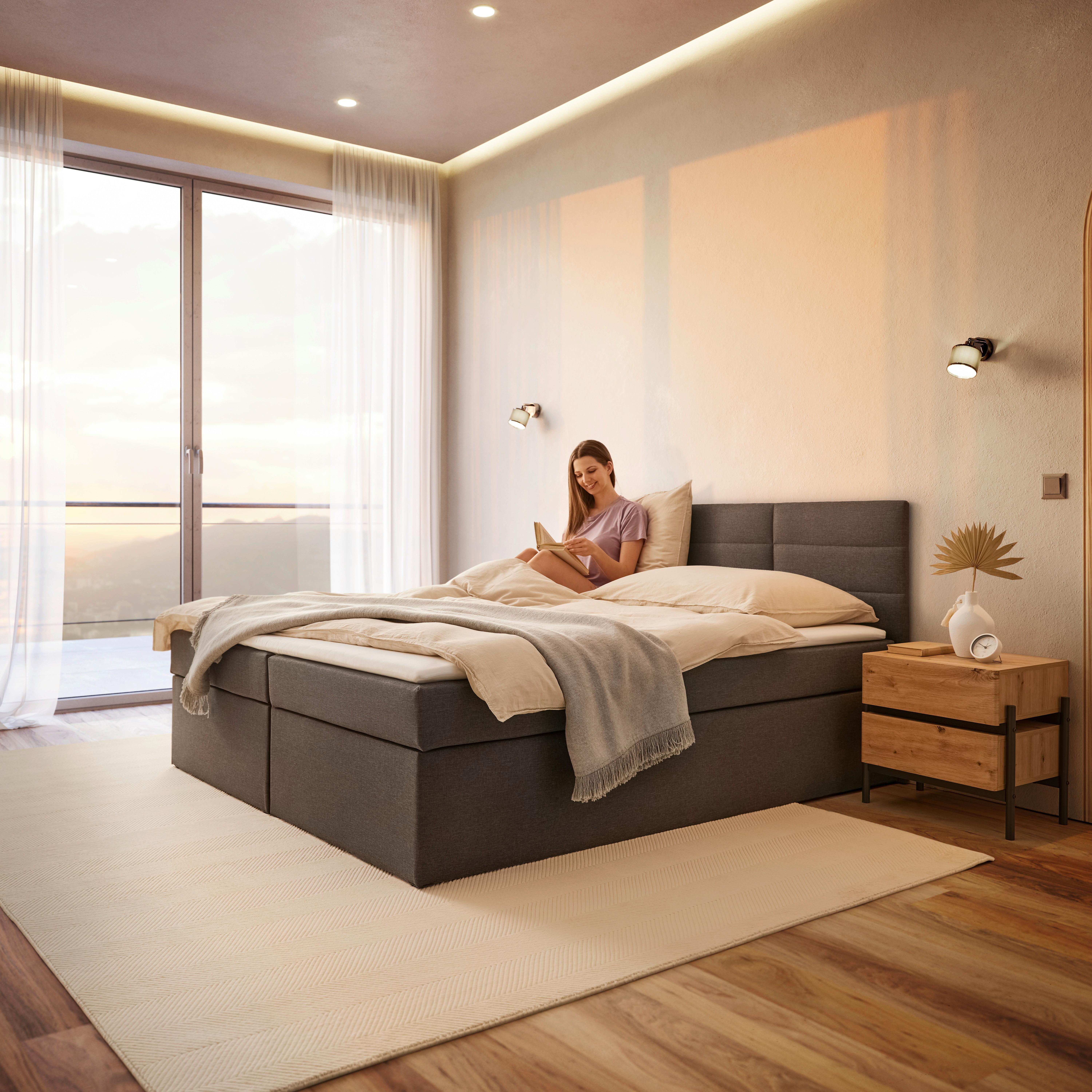 Boxbett Lisa ca. 180x200 cm Grau mit Topper - Dunkelgrau, MODERN, Holz/Holzwerkstoff (180/200cm) - Bessagi Home