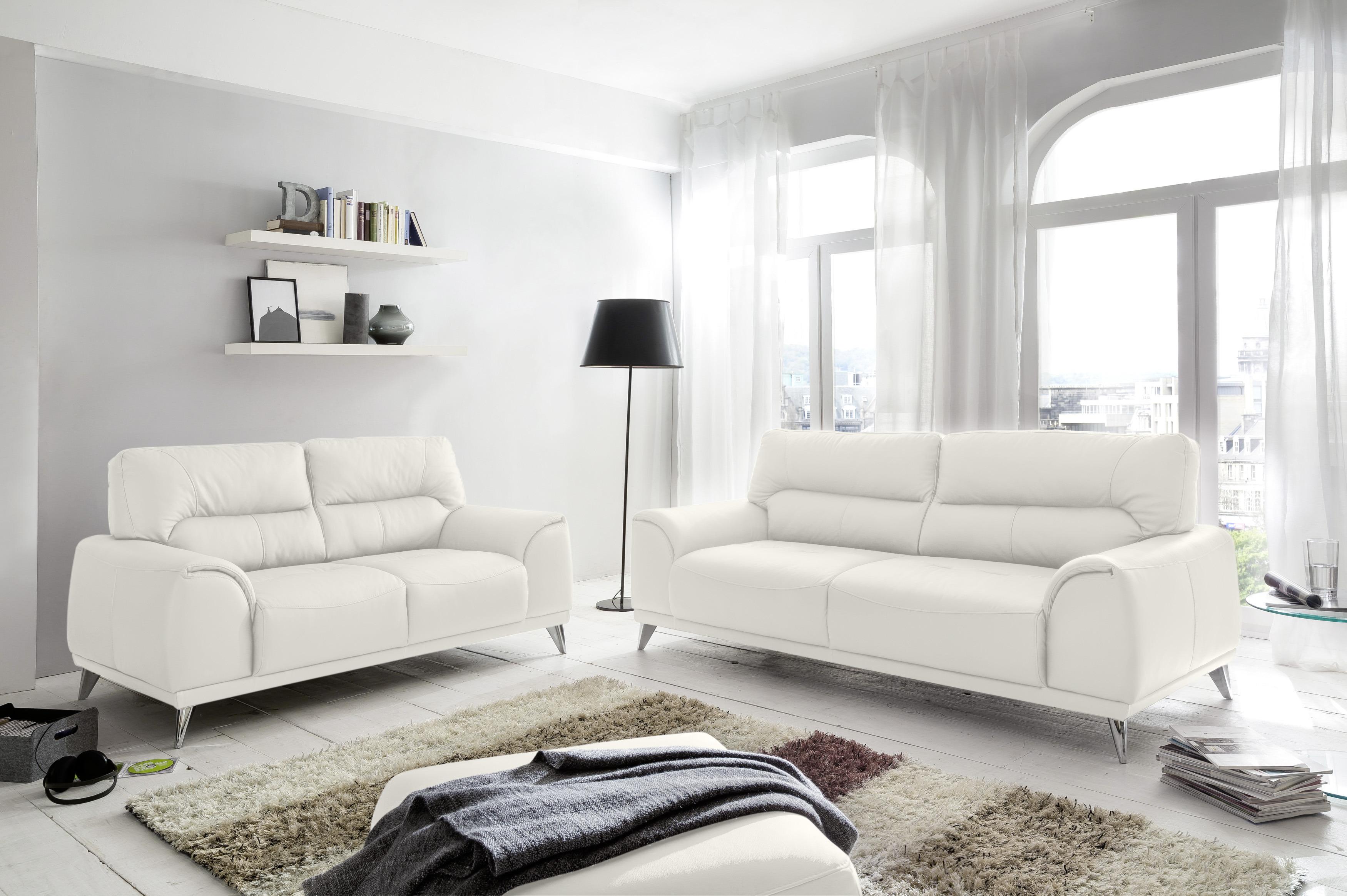 Zweisitzer-Sofa "Frisco" , weiß - Chromfarben/Weiß, MODERN, Textil/Metall (166/92/96cm) - MID.YOU