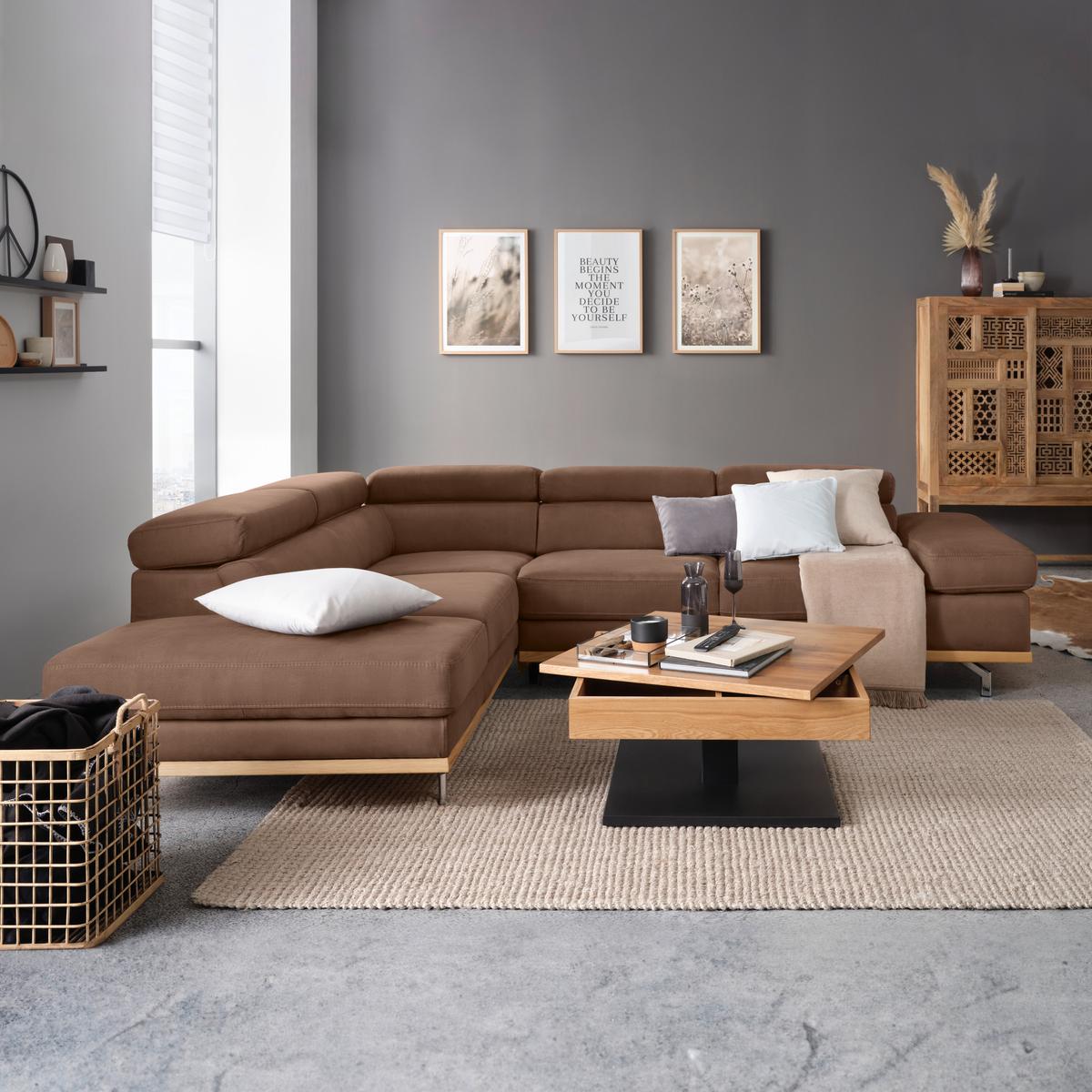 Wohnlandschaft Carmen Braun mit Bettfunktion - Chromfarben/Braun, KONVENTIONELL, Holz/Textil (226/93/292cm) - Based