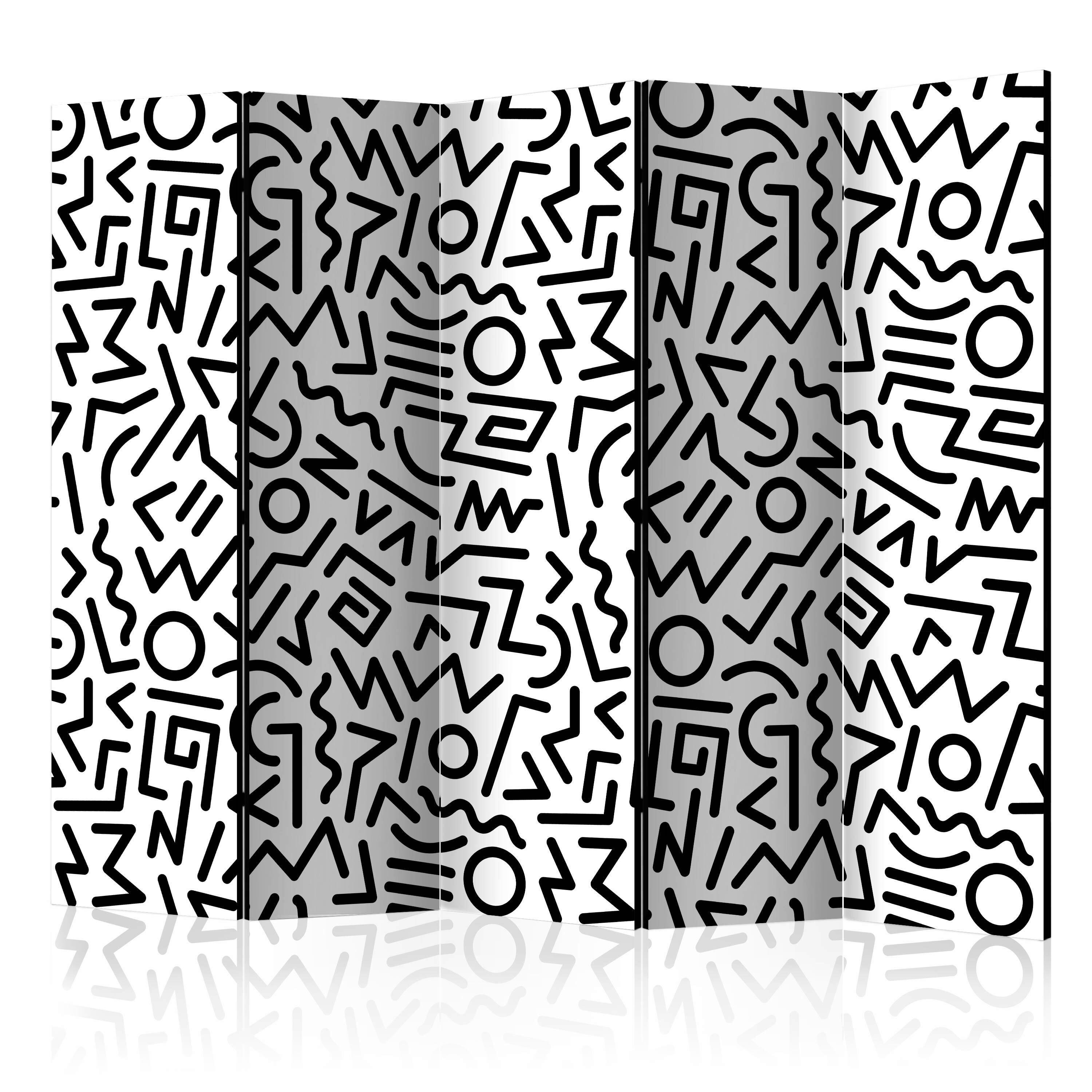 Paravan Black And White Maze I, 5-Delni, Dvostranski - črna/bela, Basics, tekstil/les (225/172/3cm) - artgeist