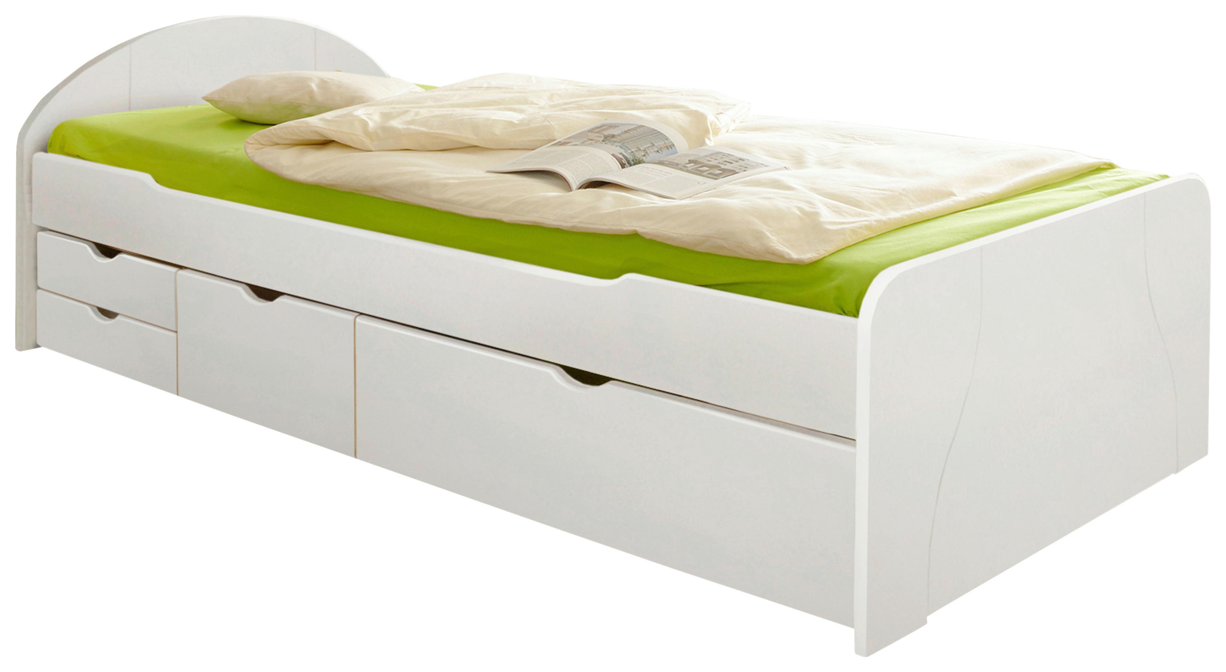 Stauraumbett "Erna", aus Kiefer, weiß - Weiß, Basics, Holz (90/200cm) - MID.YOU