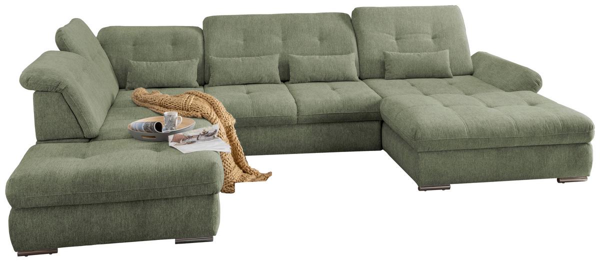 Wohnlandschaft Dalida Grün Chenille - Chromfarben/Grün, Design, Textil/Metall (254/376/195cm) - Livetastic