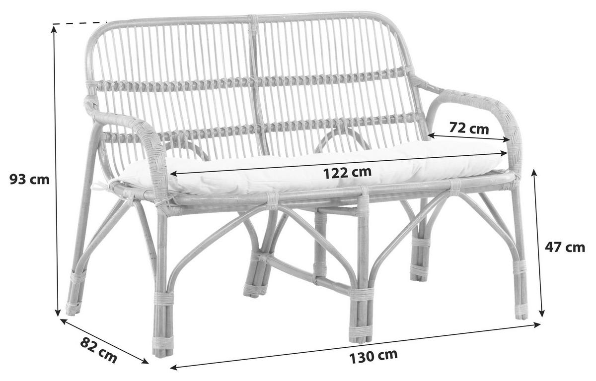 Loungsofa Nella Rattan ca. 130x93x82 cm - Weiß/Naturfarben, KONVENTIONELL, Holz (130/93/82cm) - Gardenson