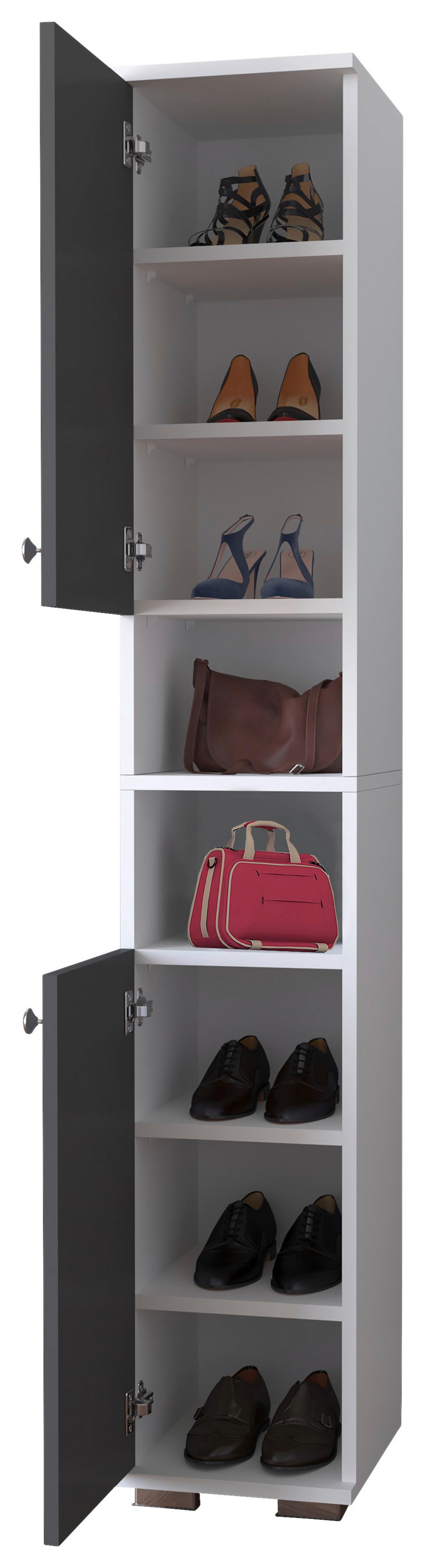 Schuhschrank GADOS Anthrazit ca. 30x178x33 cm - Anthrazit/Alufarben, MODERN, Holzwerkstoff/Metall (30/178/33cm) - MID.YOU