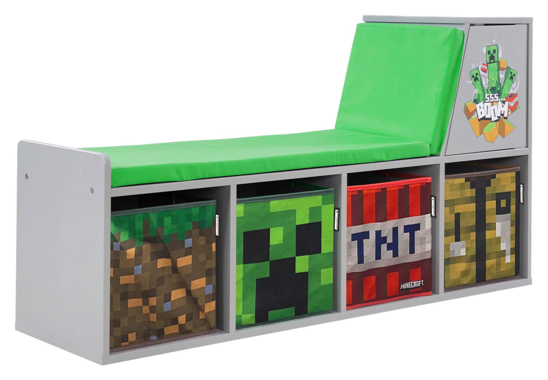 Kindersitzbank Minecraft ca. 119x60x35 cm Grau/Grün - Multicolor/Grau, MODERN, Holzwerkstoff/Textil (119/60/30cm) - Minecraft