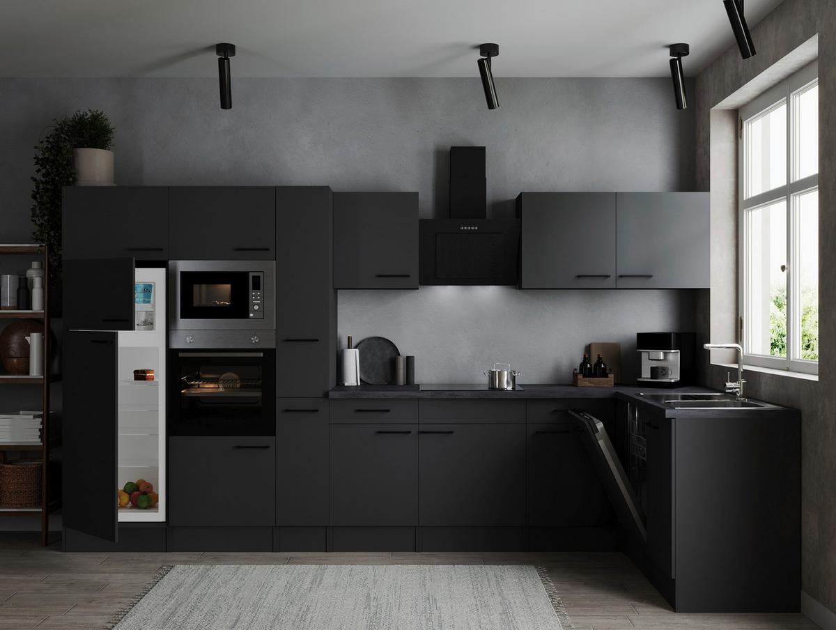 Kotna Kuhinja Z Aparati Oliver, 370x172cm - temno siva/črna, Design, kovina/leseni material (370/172cm) - Respekta