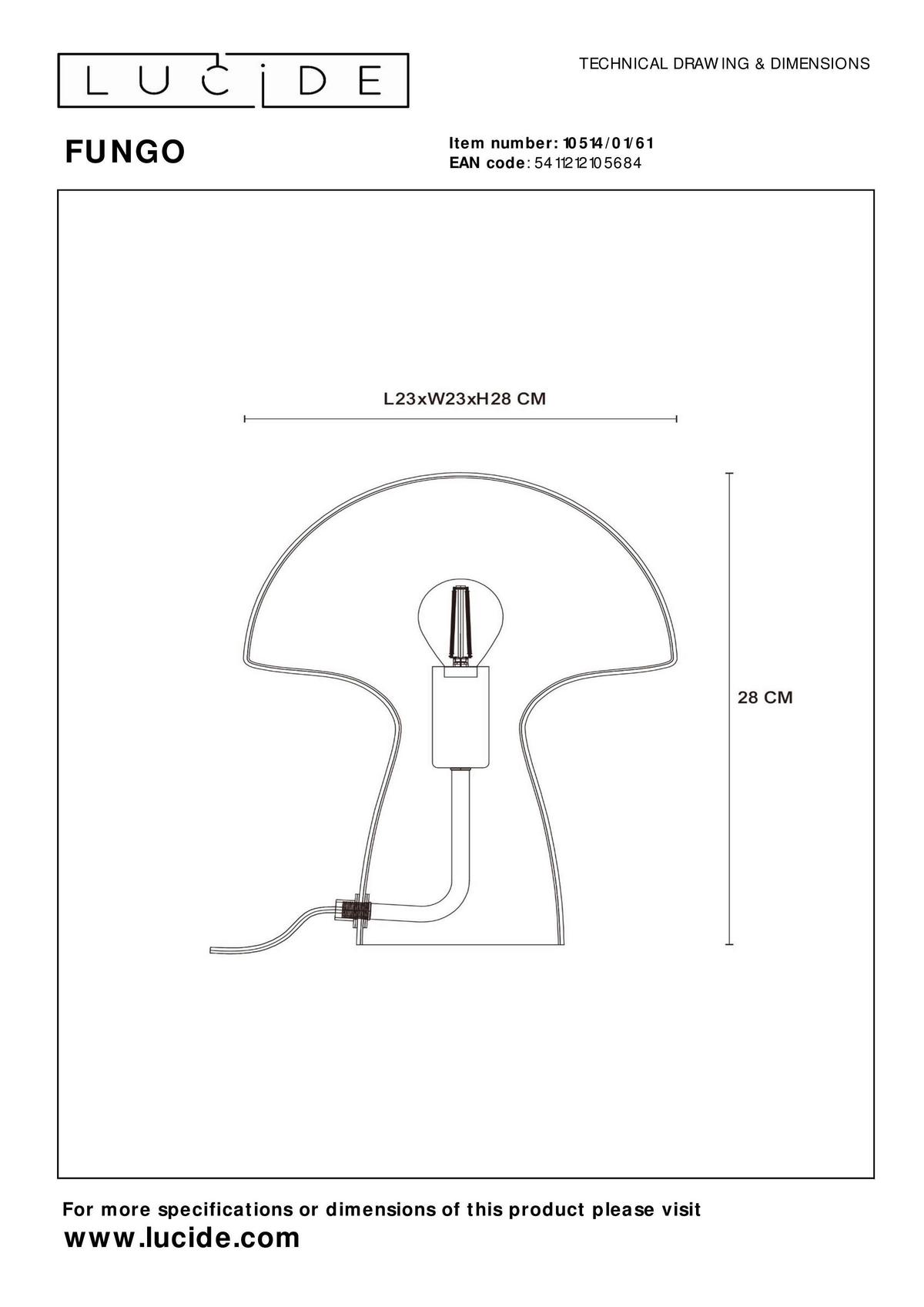 LAMPA STOŁOWA 10514/01/61 FUNGO - opal, Trend, szkło (23/23/28cm) - Lucide